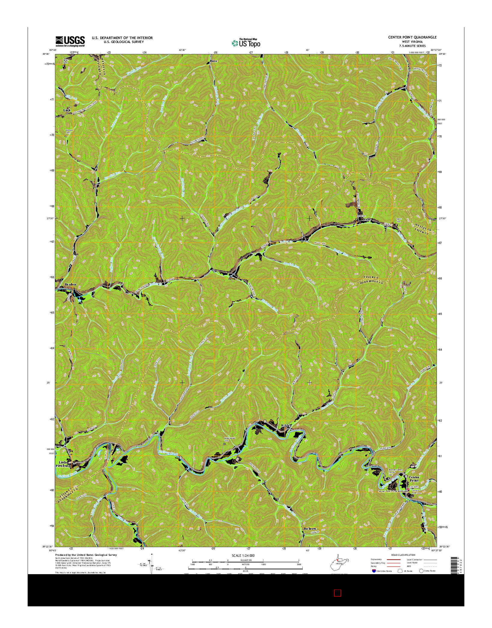 USGS US TOPO 7.5-MINUTE MAP FOR CENTER POINT, WV 2016