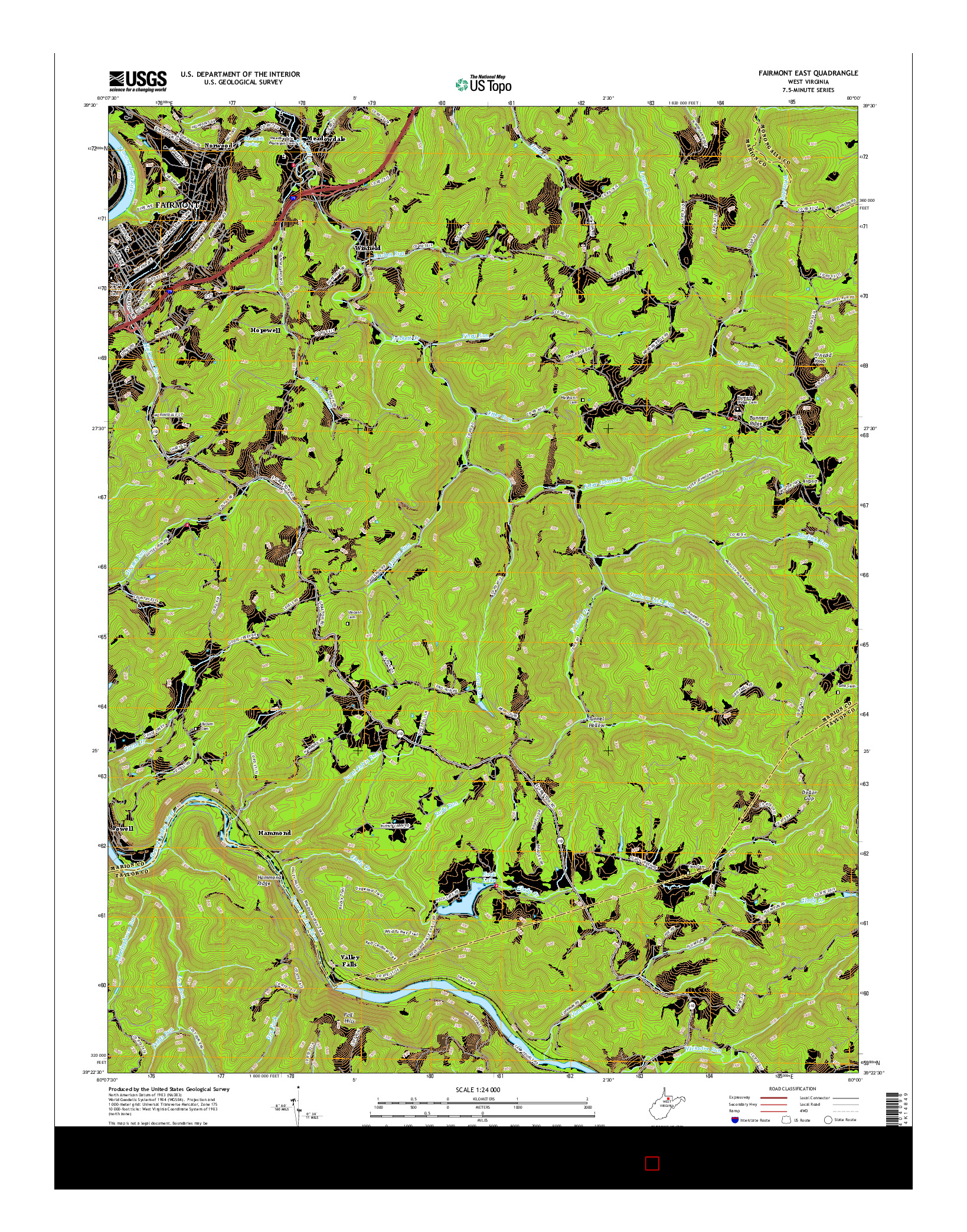 USGS US TOPO 7.5-MINUTE MAP FOR FAIRMONT EAST, WV 2016