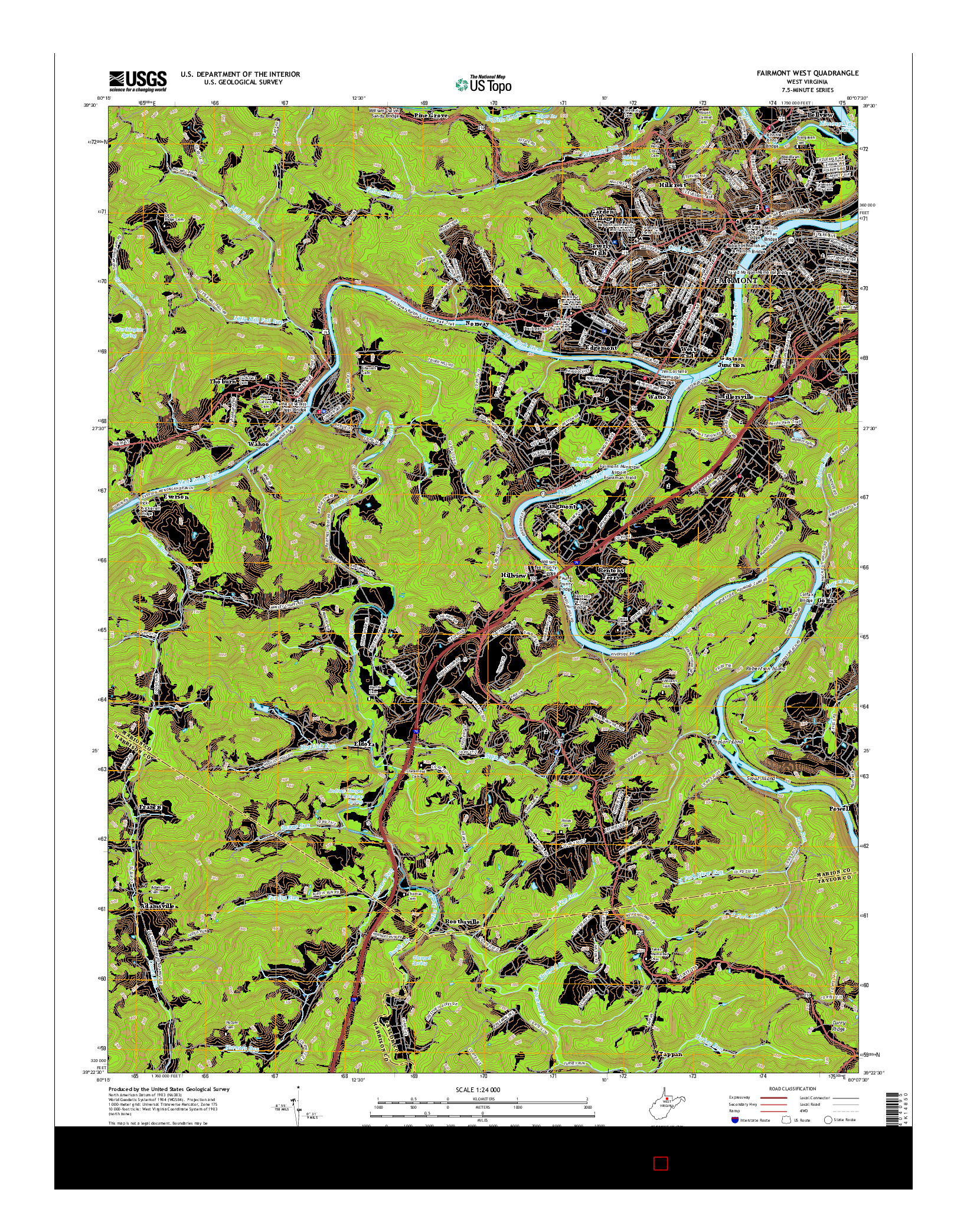 USGS US TOPO 7.5-MINUTE MAP FOR FAIRMONT WEST, WV 2016