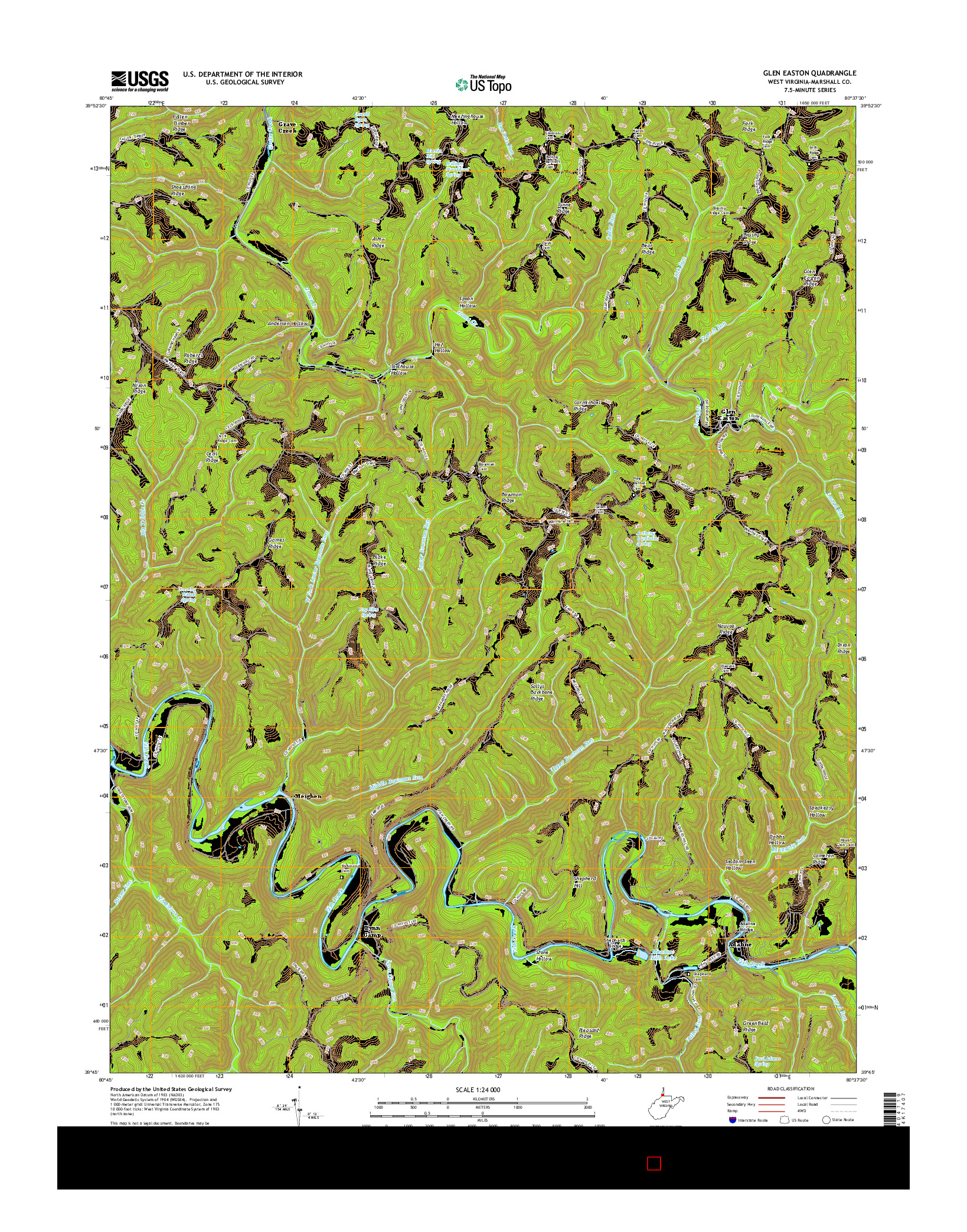 USGS US TOPO 7.5-MINUTE MAP FOR GLEN EASTON, WV 2016