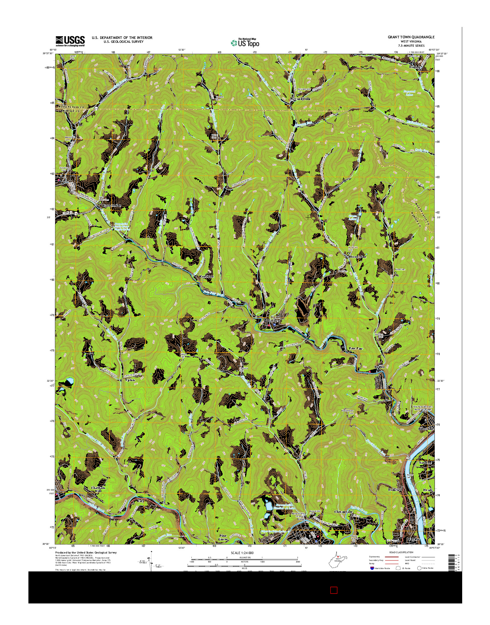 USGS US TOPO 7.5-MINUTE MAP FOR GRANT TOWN, WV 2016