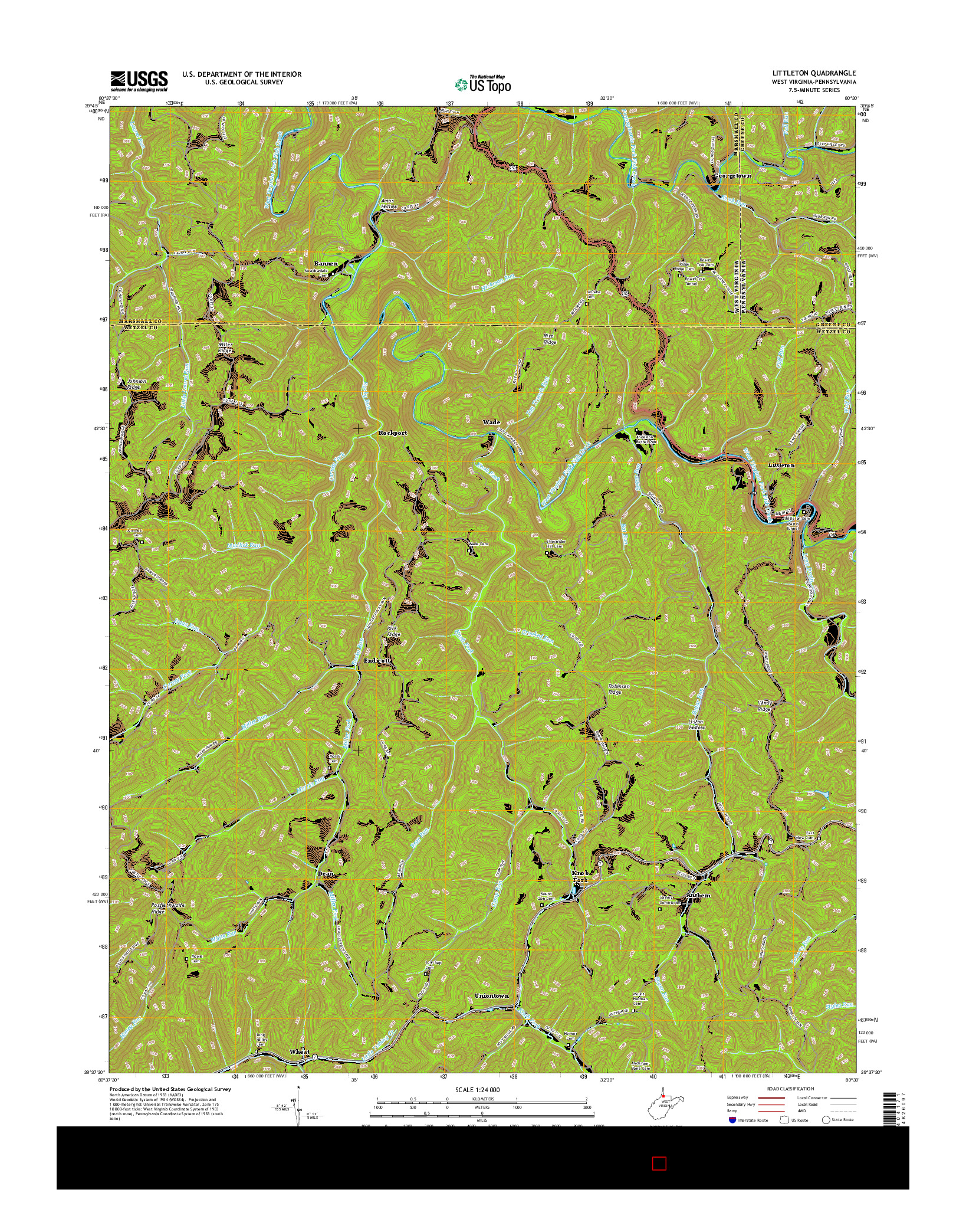 USGS US TOPO 7.5-MINUTE MAP FOR LITTLETON, WV-PA 2016