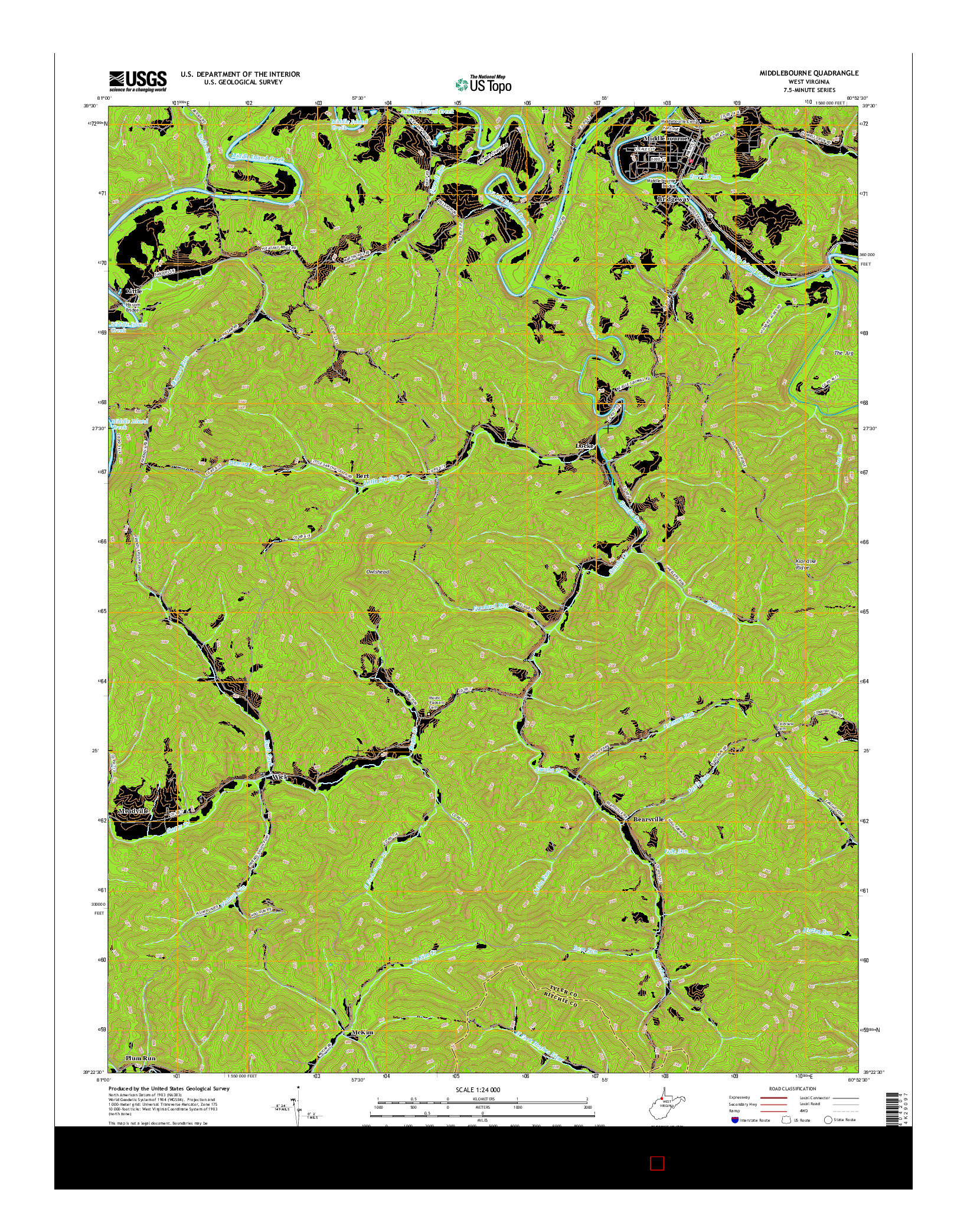 USGS US TOPO 7.5-MINUTE MAP FOR MIDDLEBOURNE, WV 2016