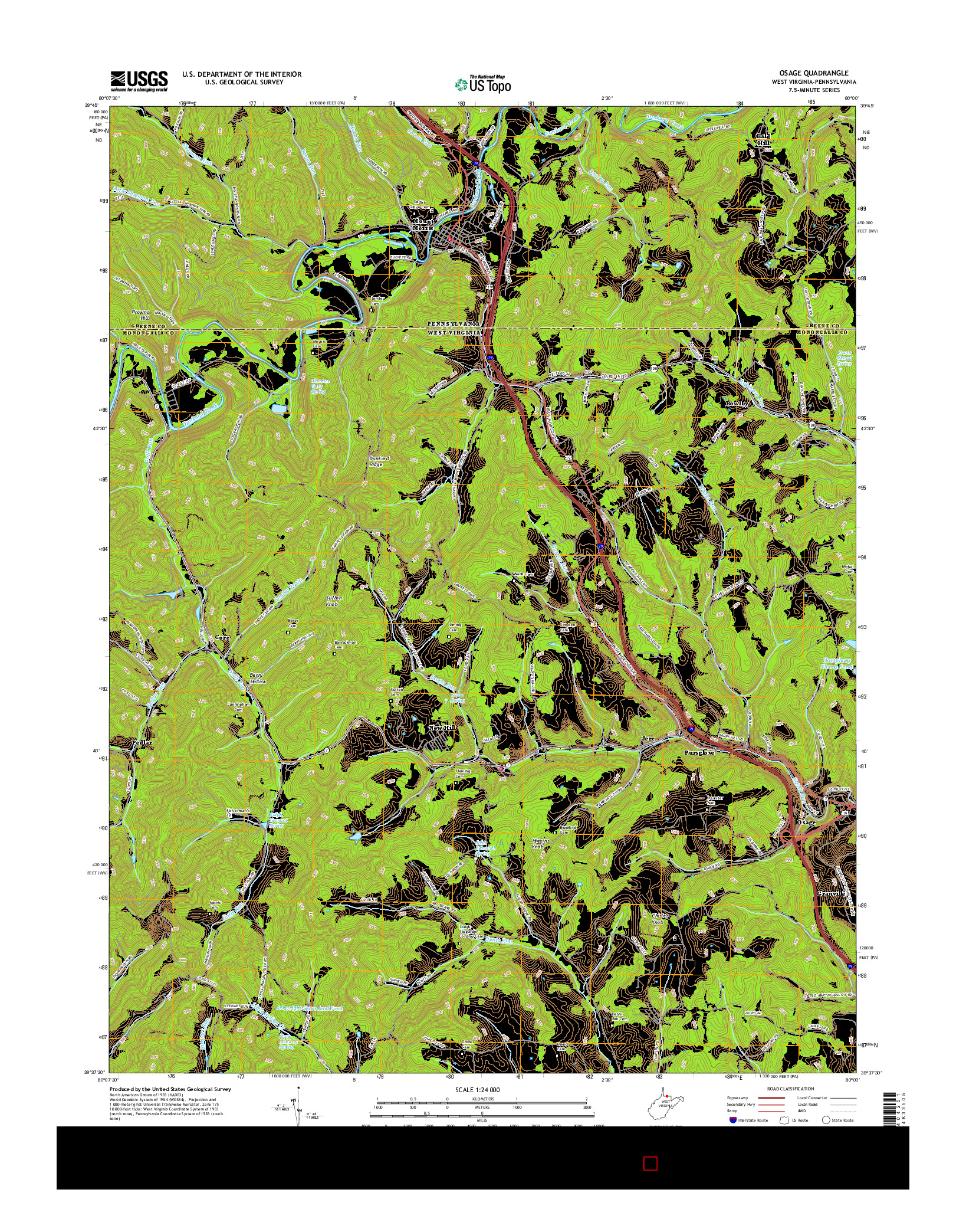 USGS US TOPO 7.5-MINUTE MAP FOR OSAGE, WV-PA 2016