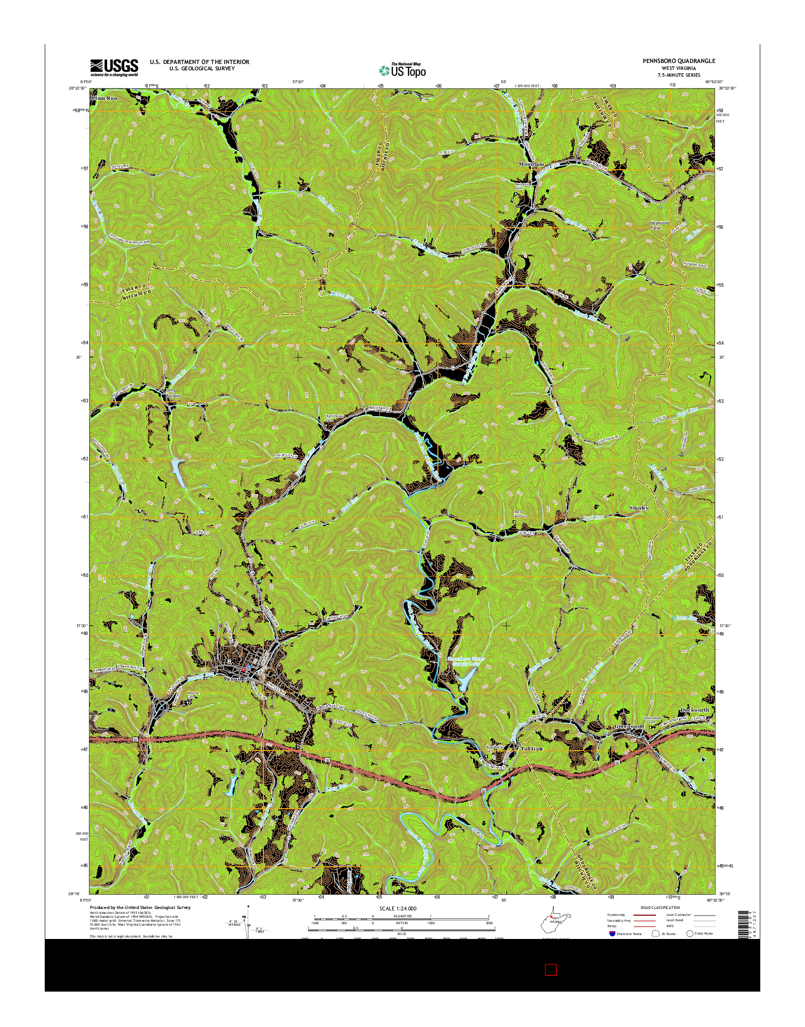 USGS US TOPO 7.5-MINUTE MAP FOR PENNSBORO, WV 2016
