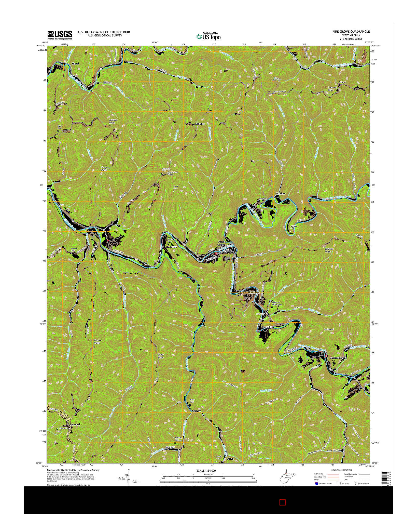 USGS US TOPO 7.5-MINUTE MAP FOR PINE GROVE, WV 2016
