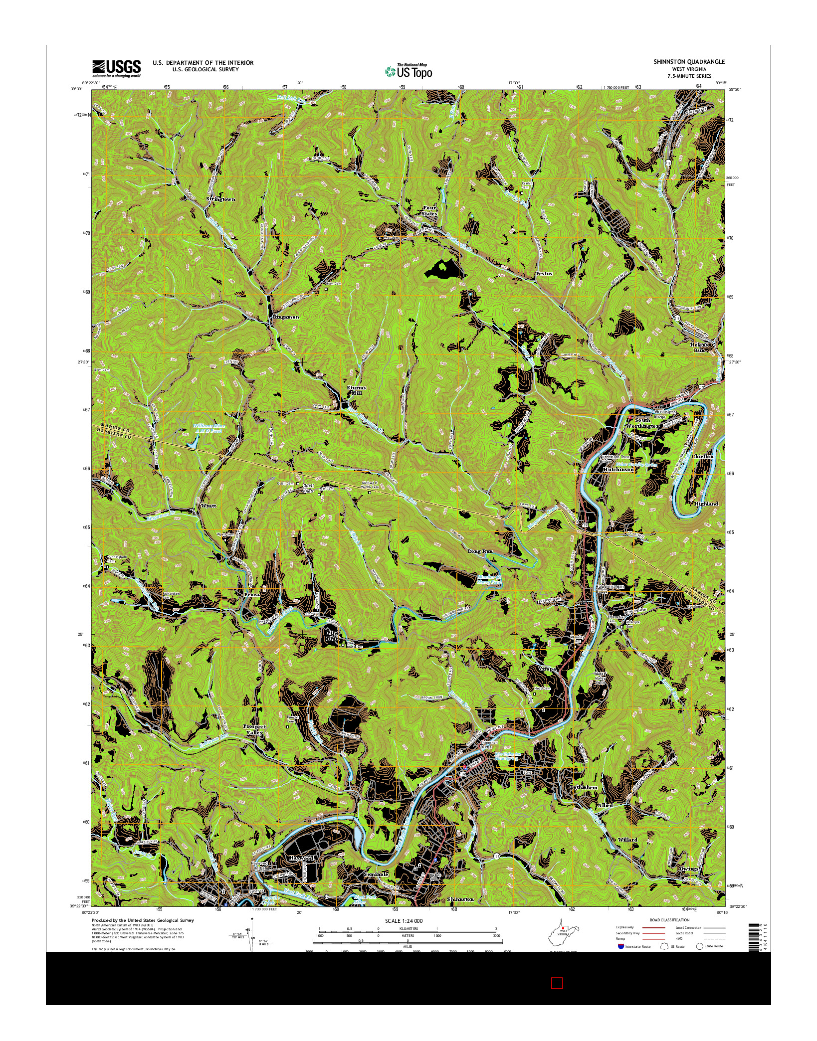 USGS US TOPO 7.5-MINUTE MAP FOR SHINNSTON, WV 2016