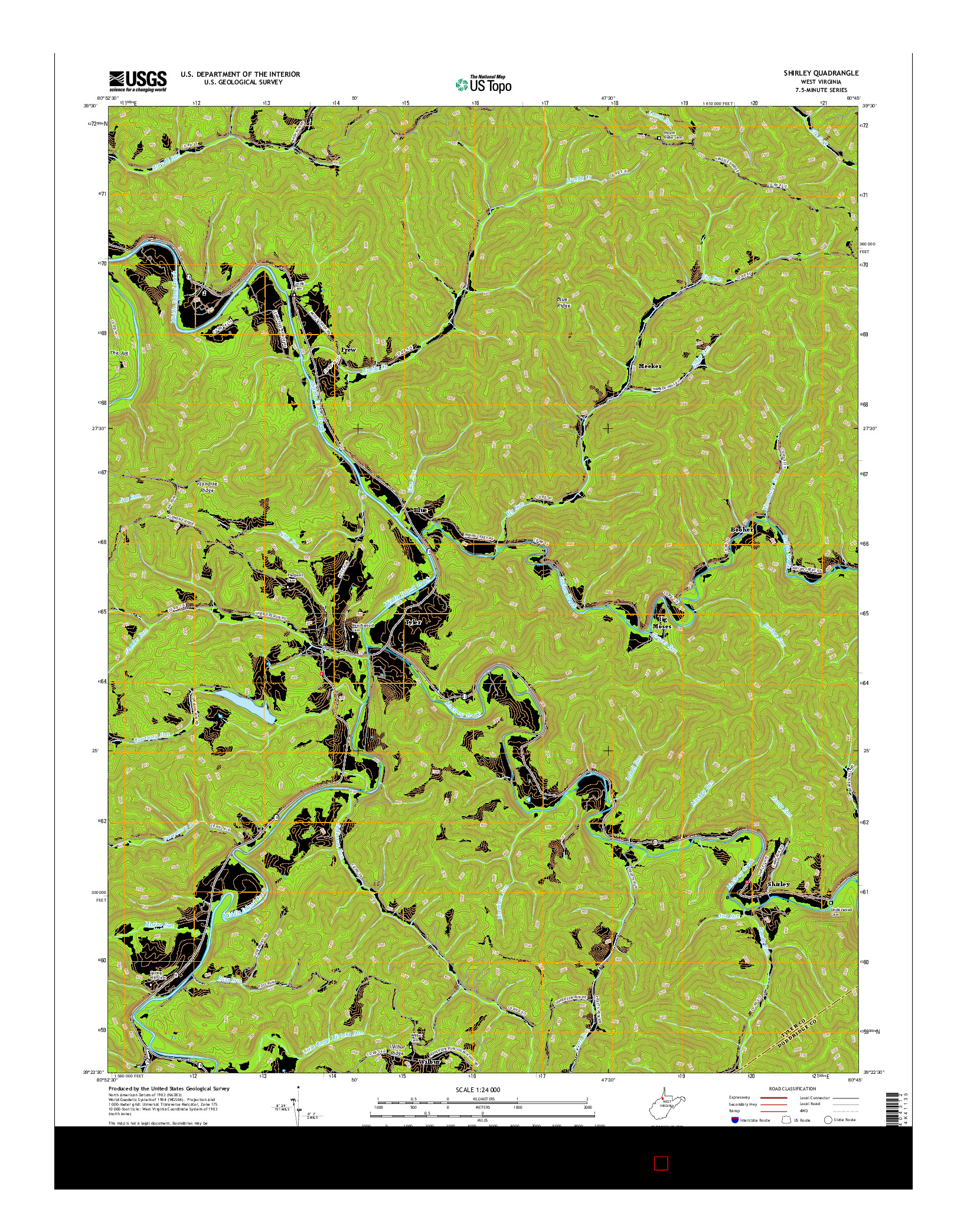 USGS US TOPO 7.5-MINUTE MAP FOR SHIRLEY, WV 2016