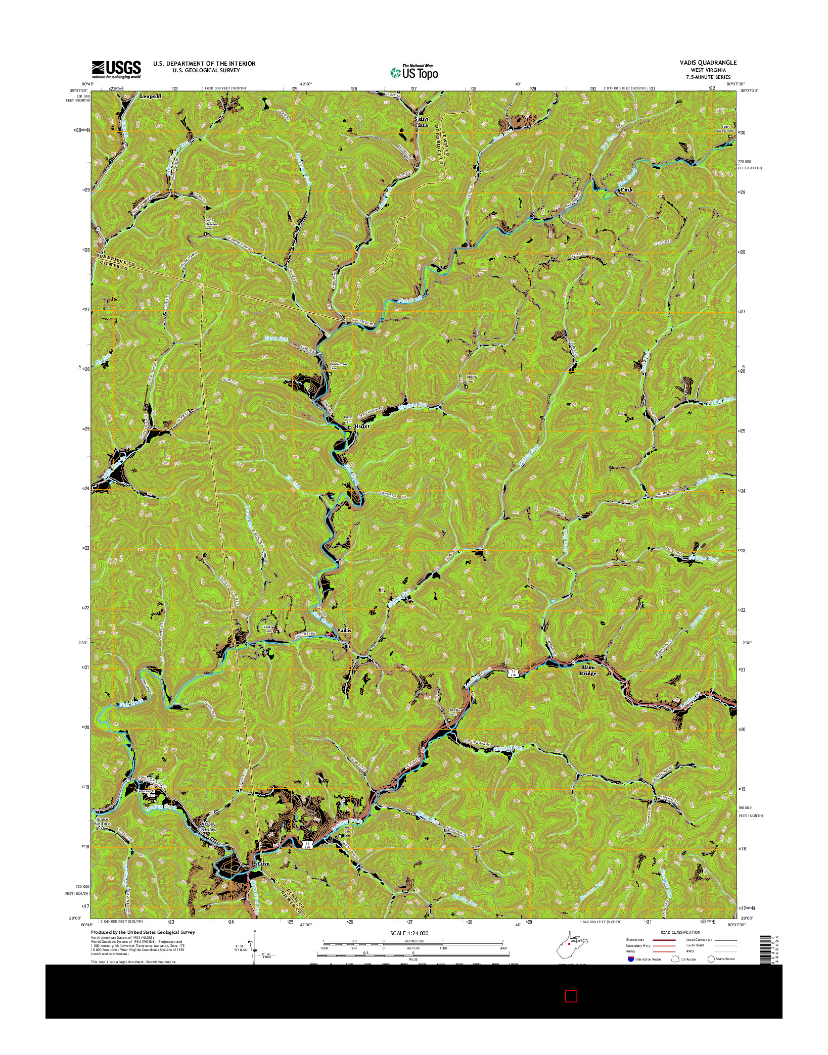 USGS US TOPO 7.5-MINUTE MAP FOR VADIS, WV 2016