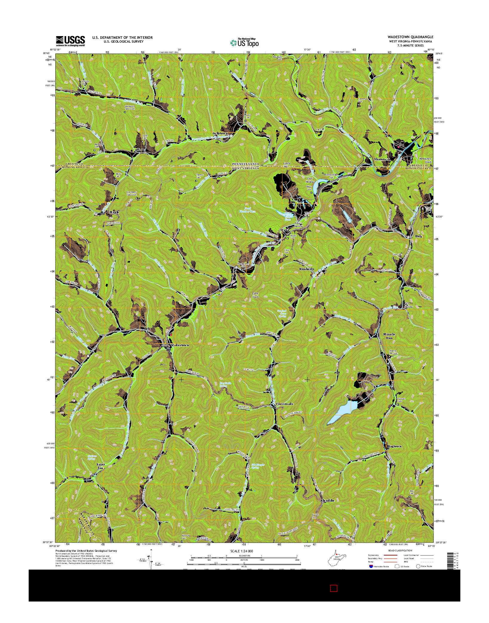 USGS US TOPO 7.5-MINUTE MAP FOR WADESTOWN, WV-PA 2016