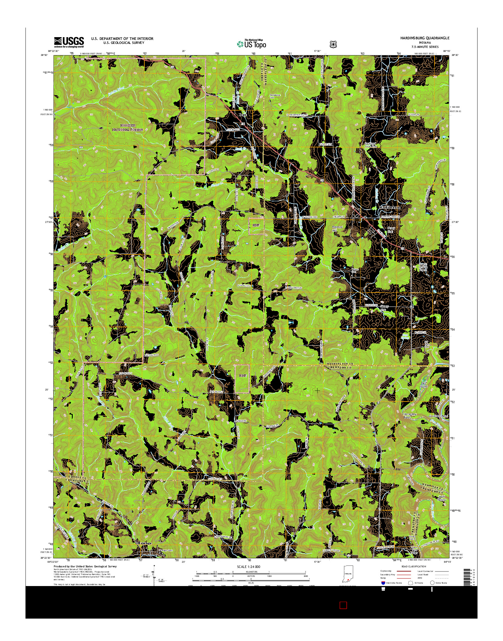 USGS US TOPO 7.5-MINUTE MAP FOR HARDINSBURG, IN 2016