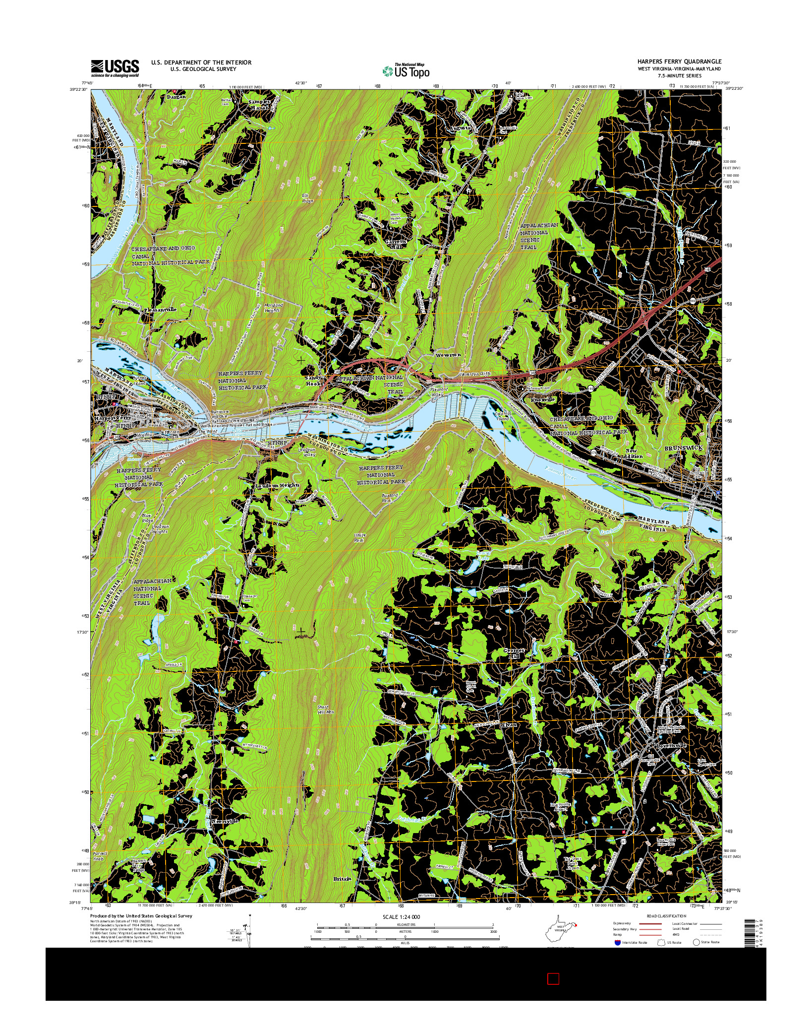 USGS US TOPO 7.5-MINUTE MAP FOR HARPERS FERRY, WV-VA-MD 2016