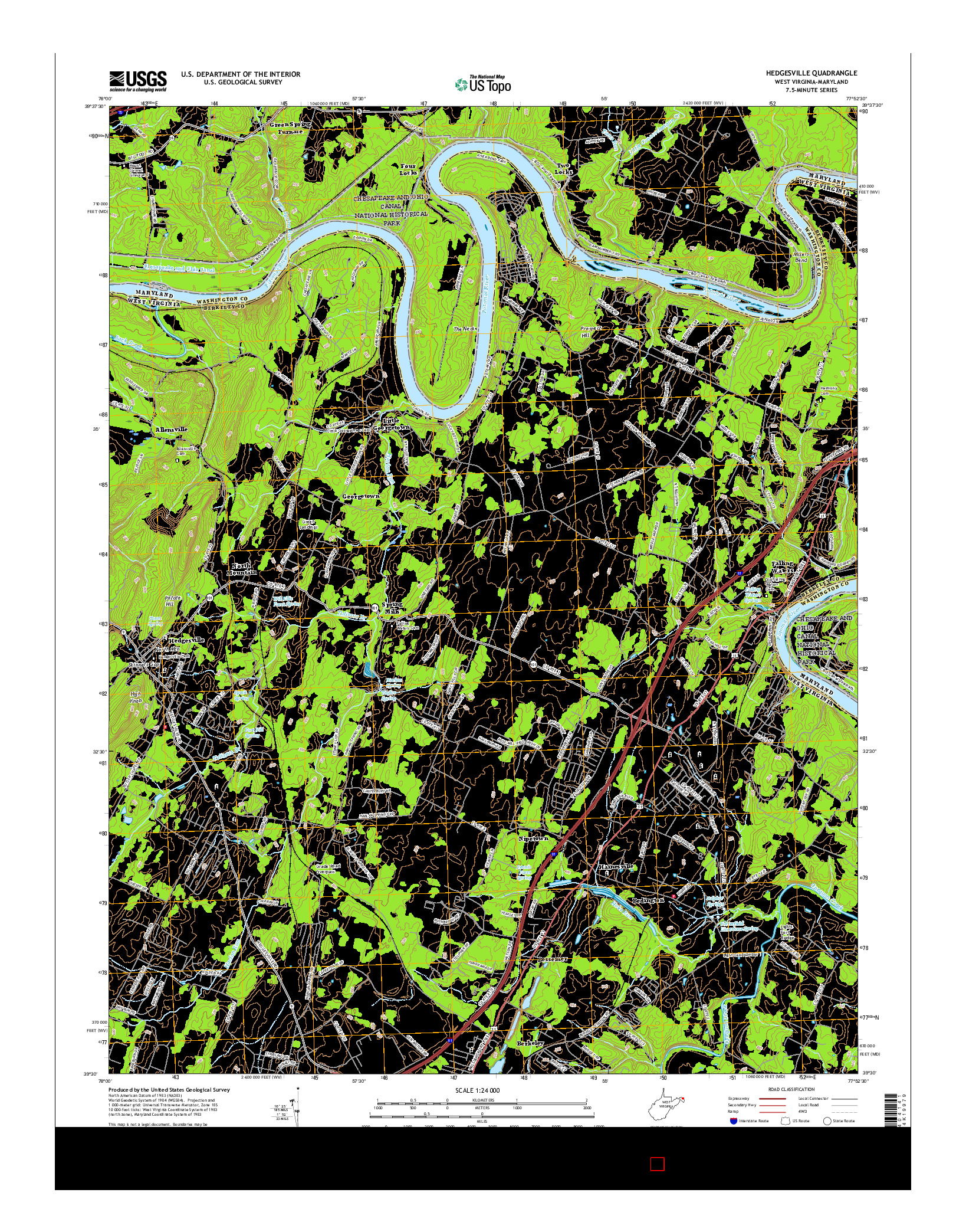 USGS US TOPO 7.5-MINUTE MAP FOR HEDGESVILLE, WV-MD 2016