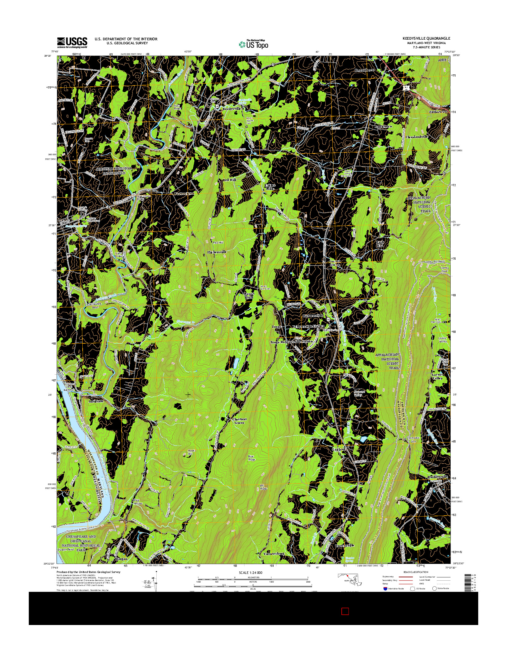 USGS US TOPO 7.5-MINUTE MAP FOR KEEDYSVILLE, MD-WV 2016