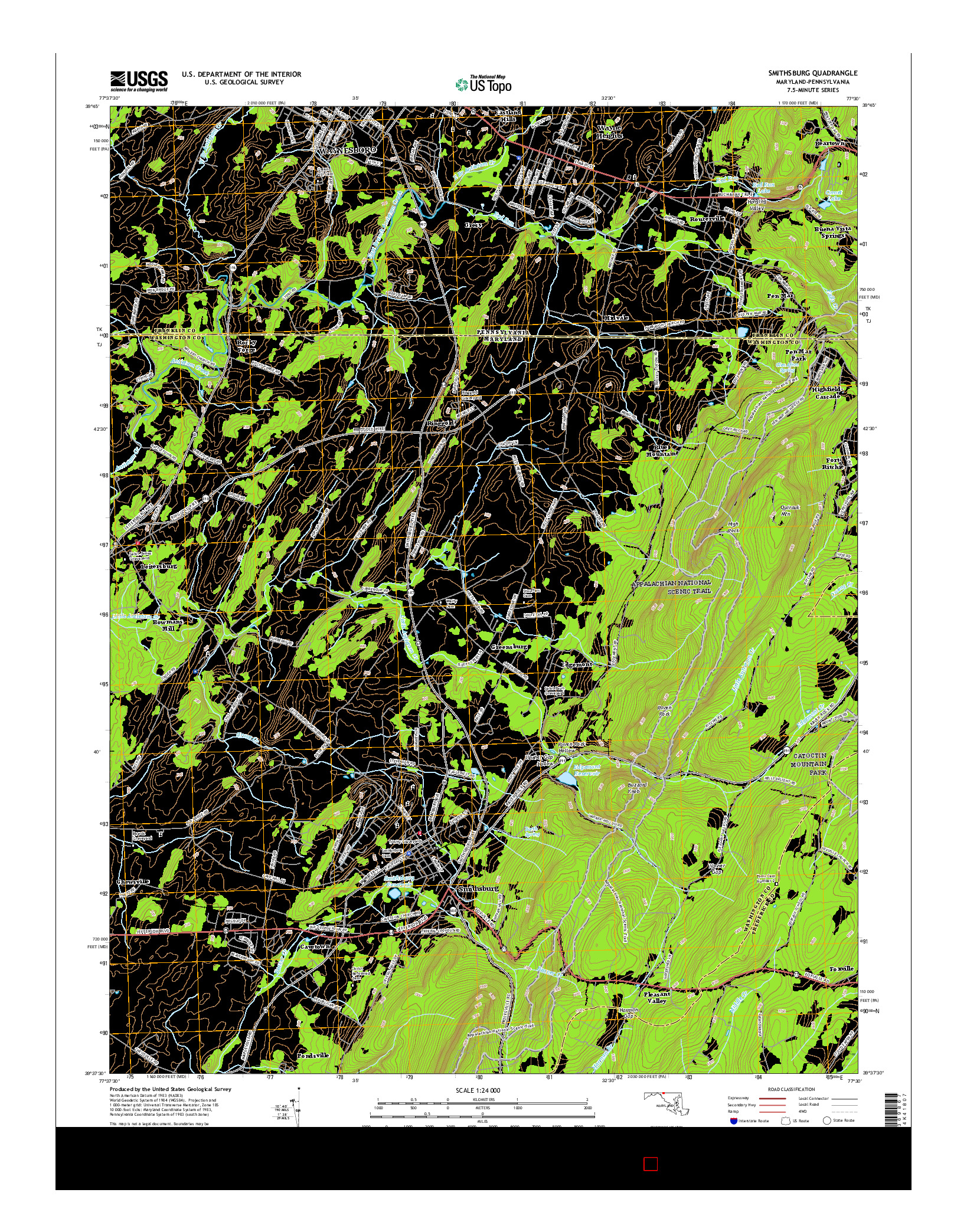 USGS US TOPO 7.5-MINUTE MAP FOR SMITHSBURG, MD-PA 2016