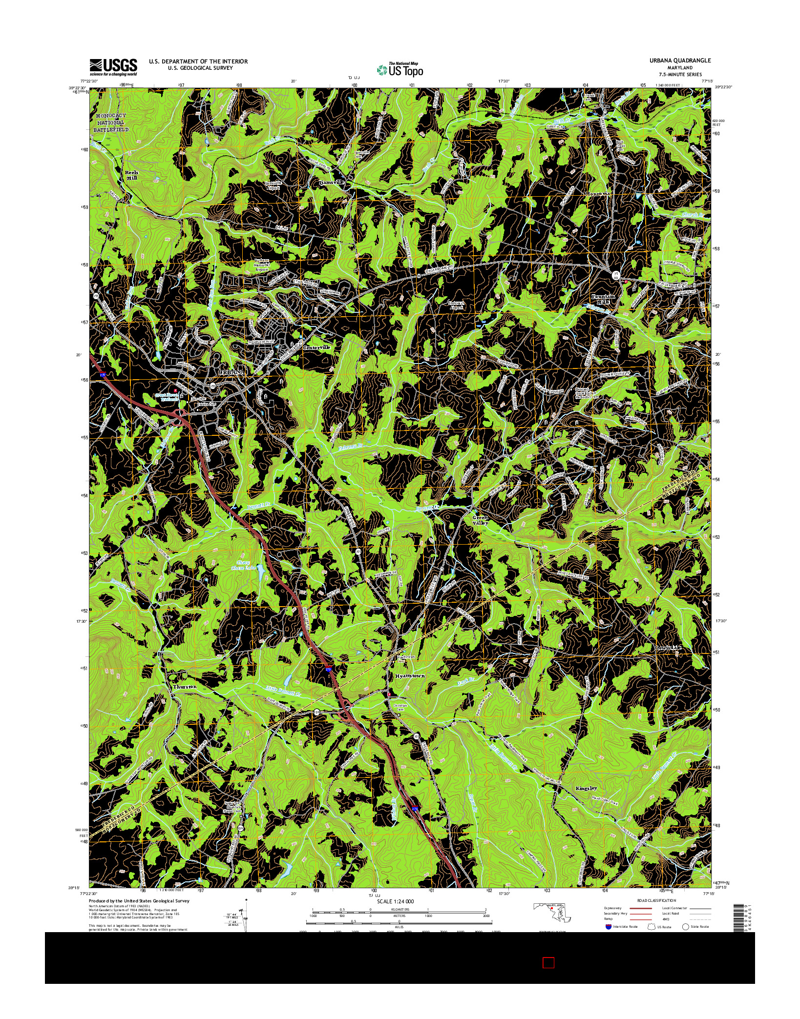 USGS US TOPO 7.5-MINUTE MAP FOR URBANA, MD 2016