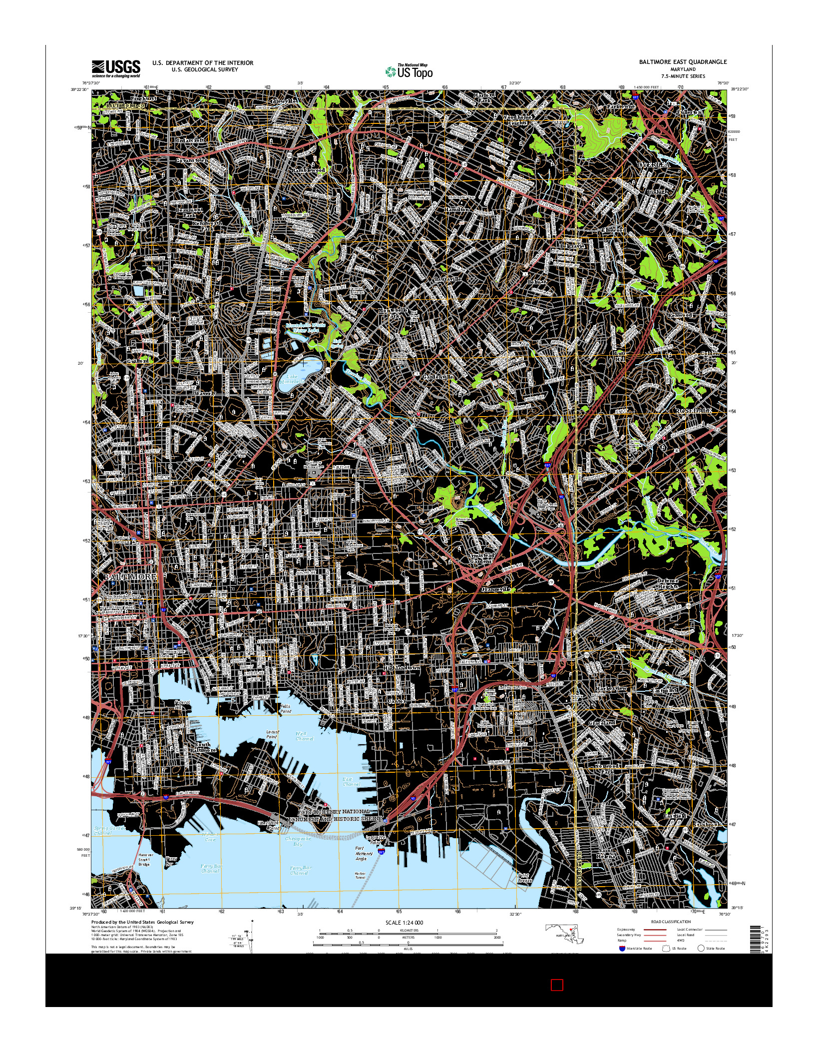 USGS US TOPO 7.5-MINUTE MAP FOR BALTIMORE EAST, MD 2016