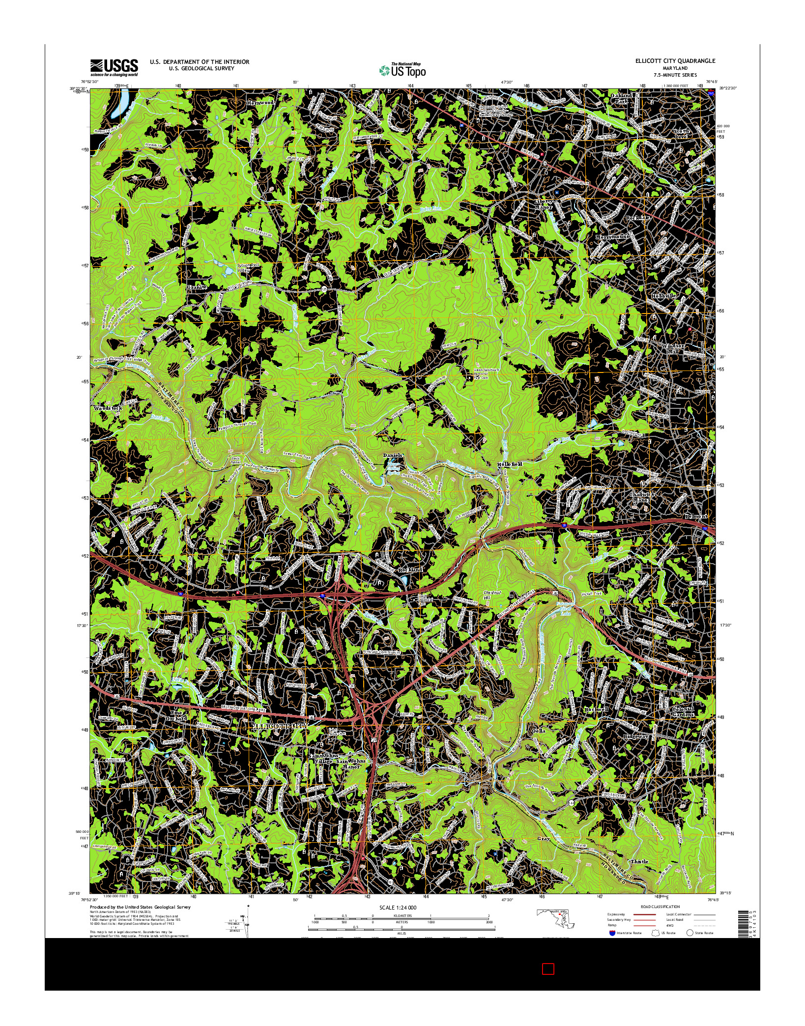 USGS US TOPO 7.5-MINUTE MAP FOR ELLICOTT CITY, MD 2016