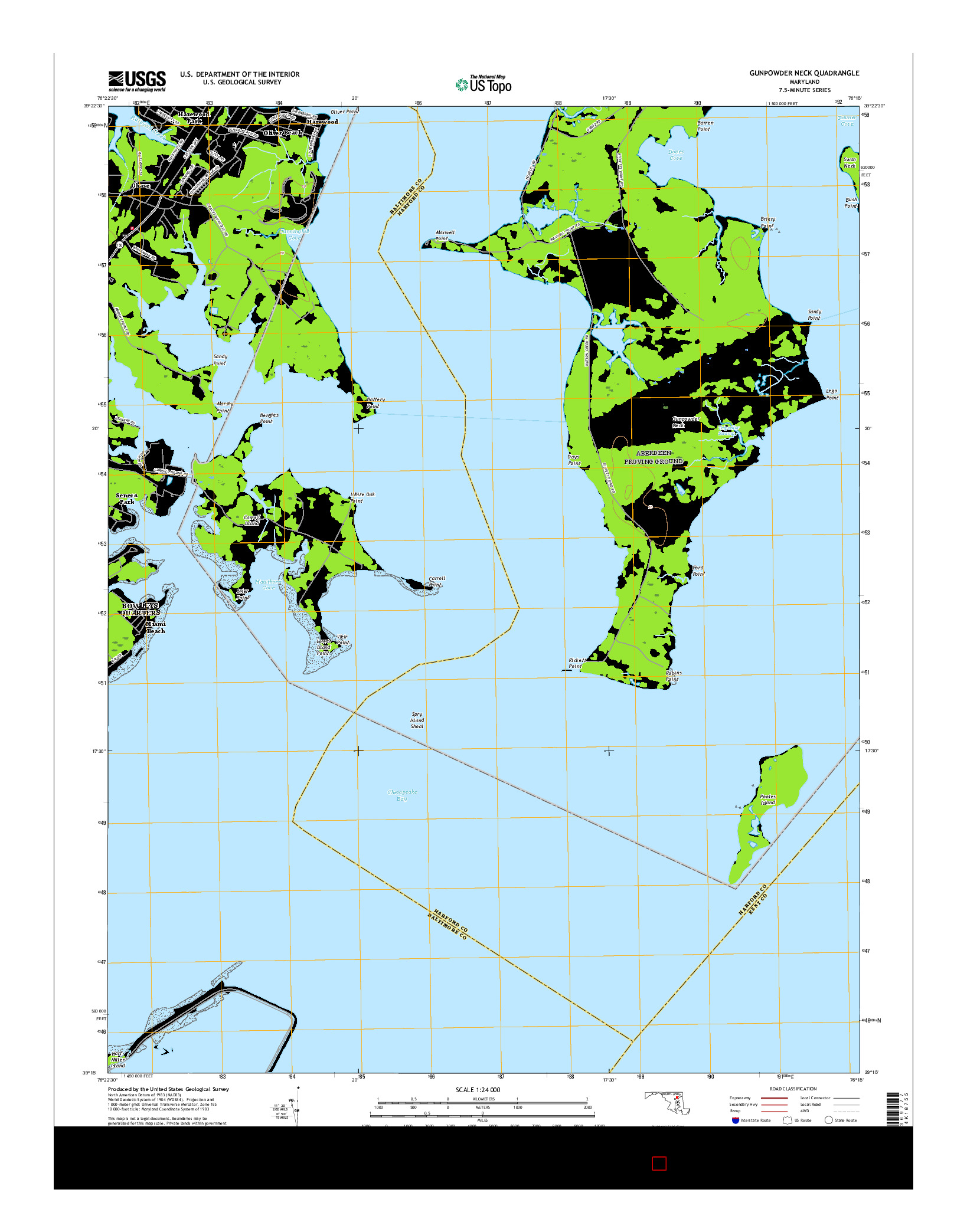 USGS US TOPO 7.5-MINUTE MAP FOR GUNPOWDER NECK, MD 2016