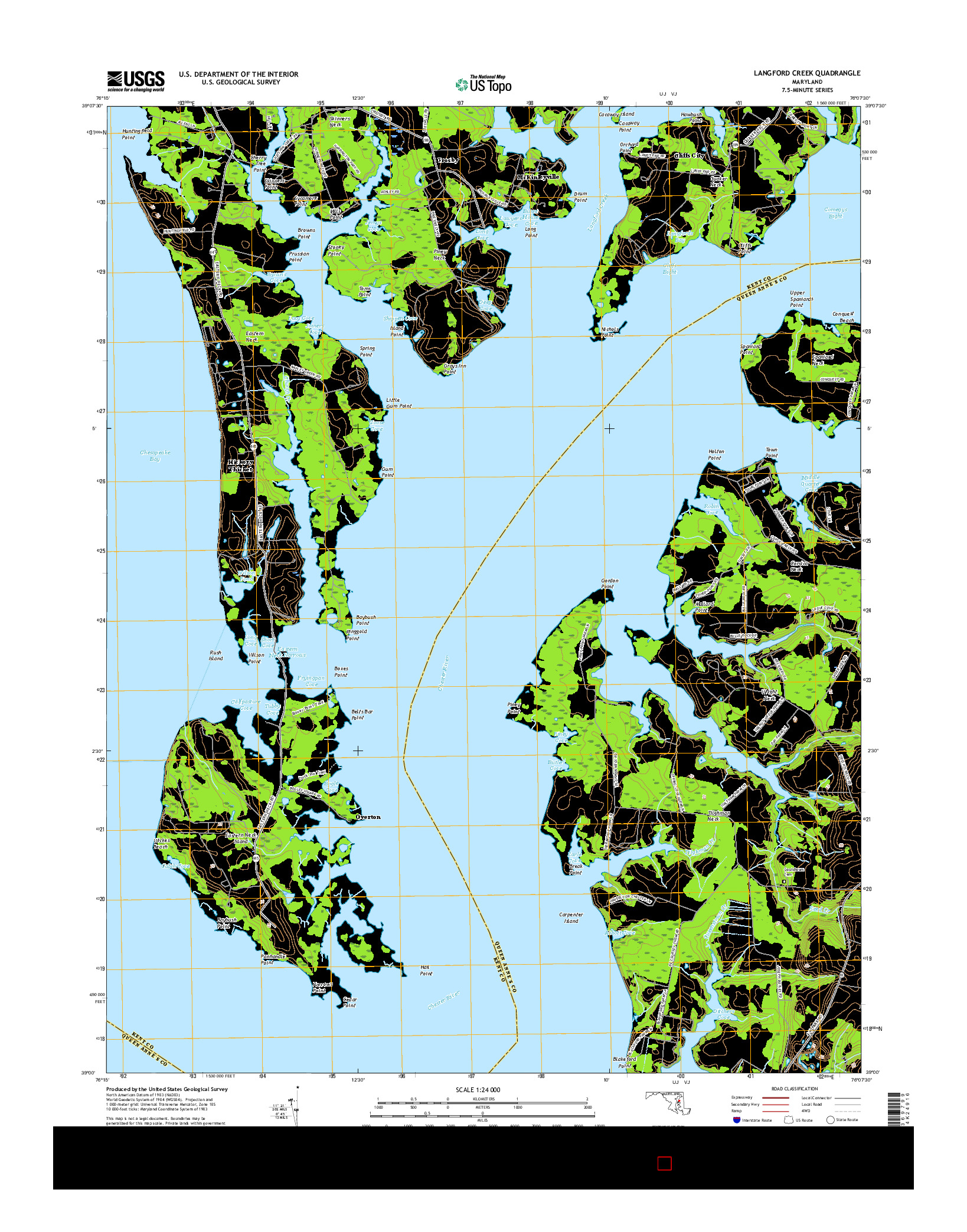 USGS US TOPO 7.5-MINUTE MAP FOR LANGFORD CREEK, MD 2016