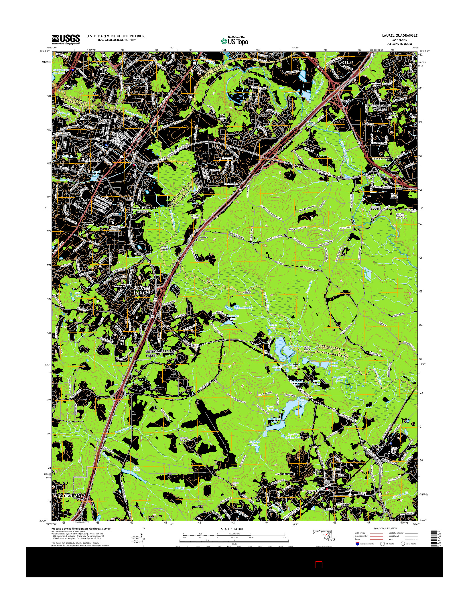 USGS US TOPO 7.5-MINUTE MAP FOR LAUREL, MD 2016