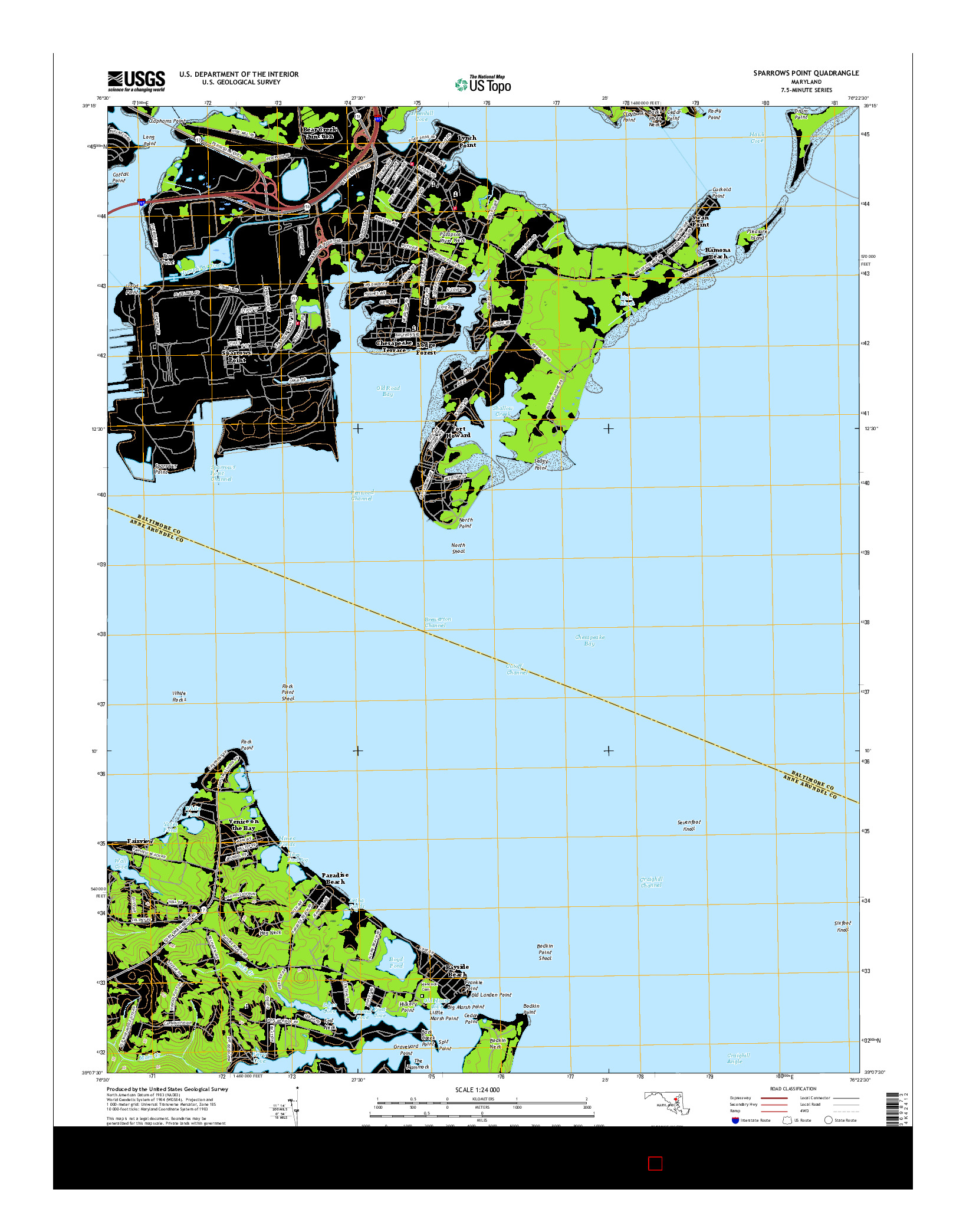 USGS US TOPO 7.5-MINUTE MAP FOR SPARROWS POINT, MD 2016