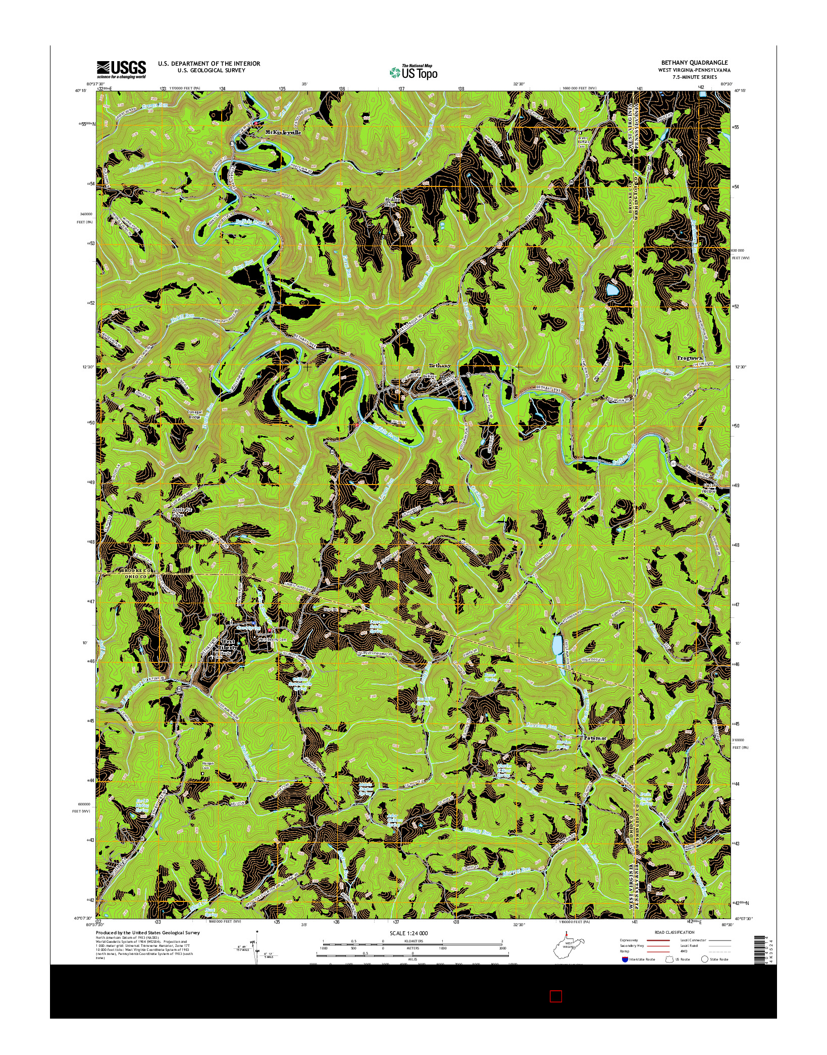 USGS US TOPO 7.5-MINUTE MAP FOR BETHANY, WV-PA 2016