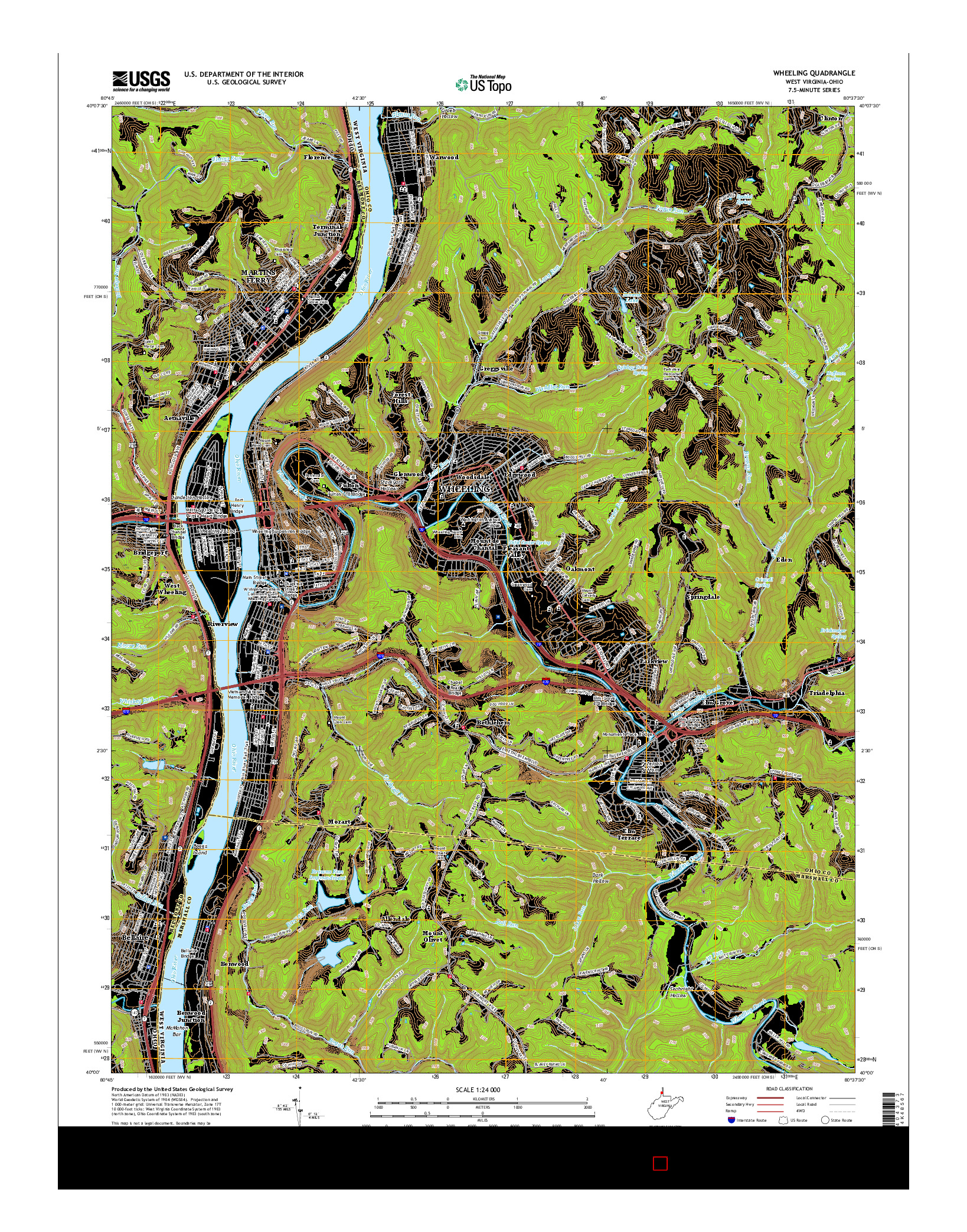 USGS US TOPO 7.5-MINUTE MAP FOR WHEELING, WV-OH 2016