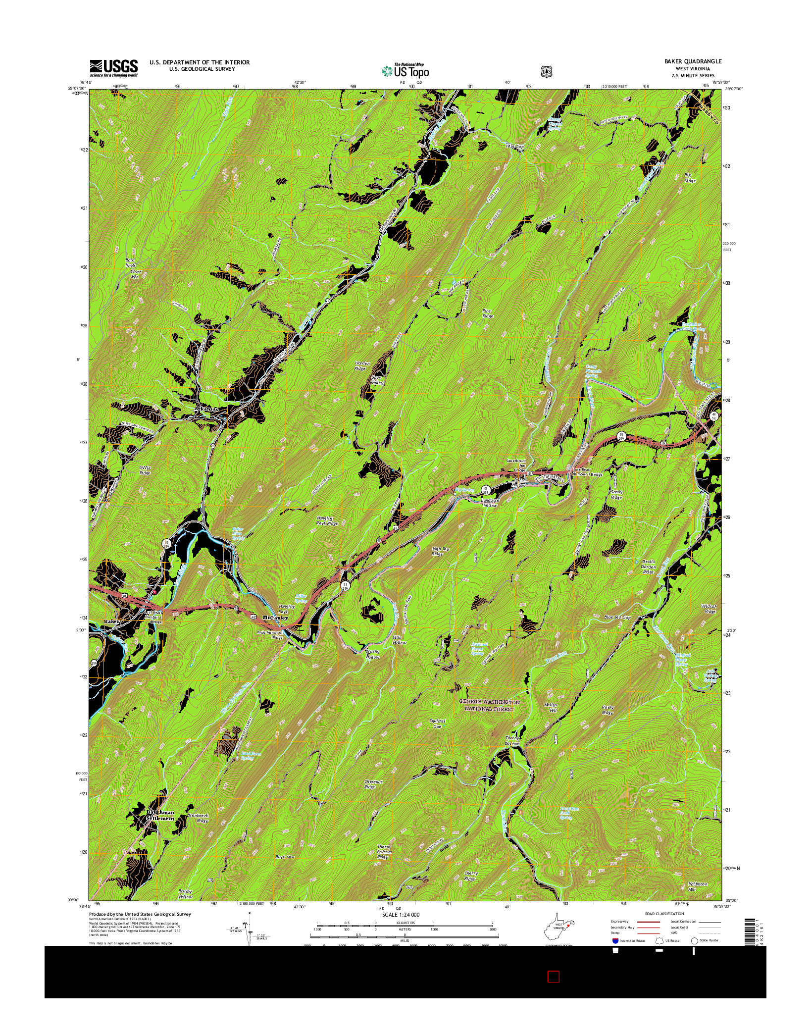 USGS US TOPO 7.5-MINUTE MAP FOR BAKER, WV 2016