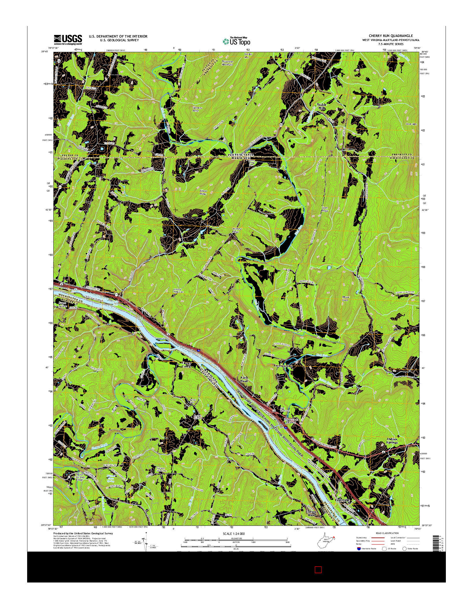 USGS US TOPO 7.5-MINUTE MAP FOR CHERRY RUN, WV-MD-PA 2016