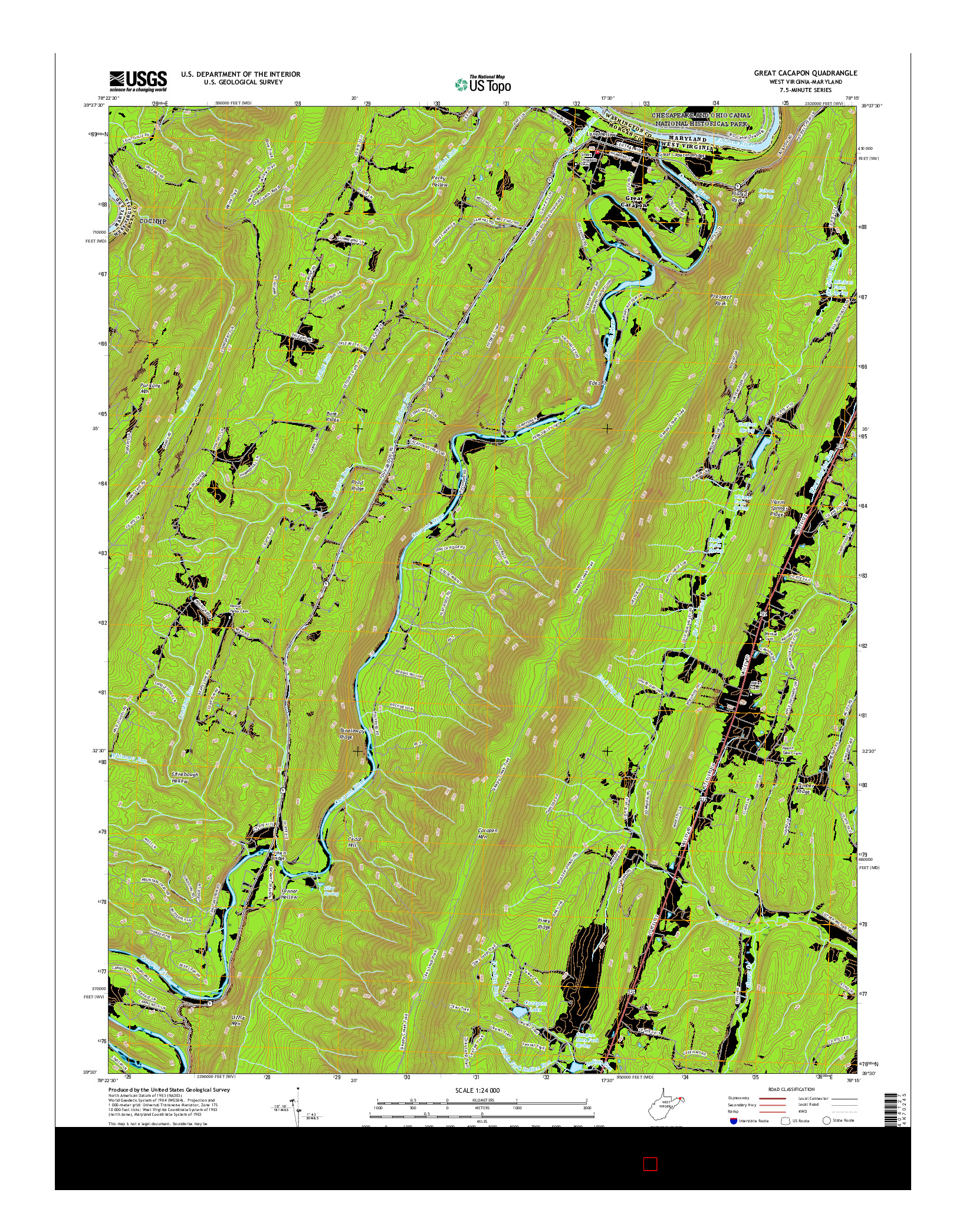 USGS US TOPO 7.5-MINUTE MAP FOR GREAT CACAPON, WV-MD 2016
