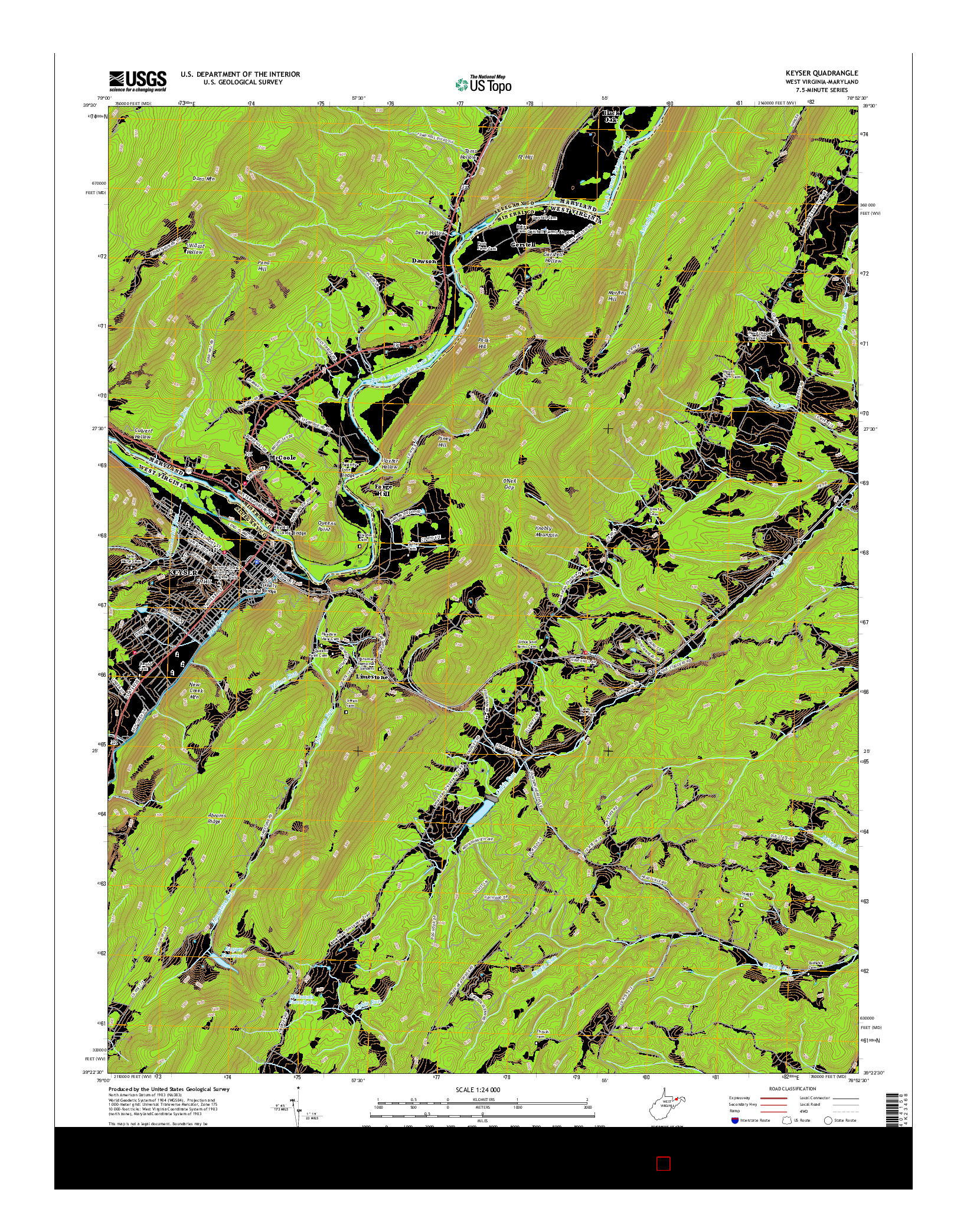 USGS US TOPO 7.5-MINUTE MAP FOR KEYSER, WV-MD 2016