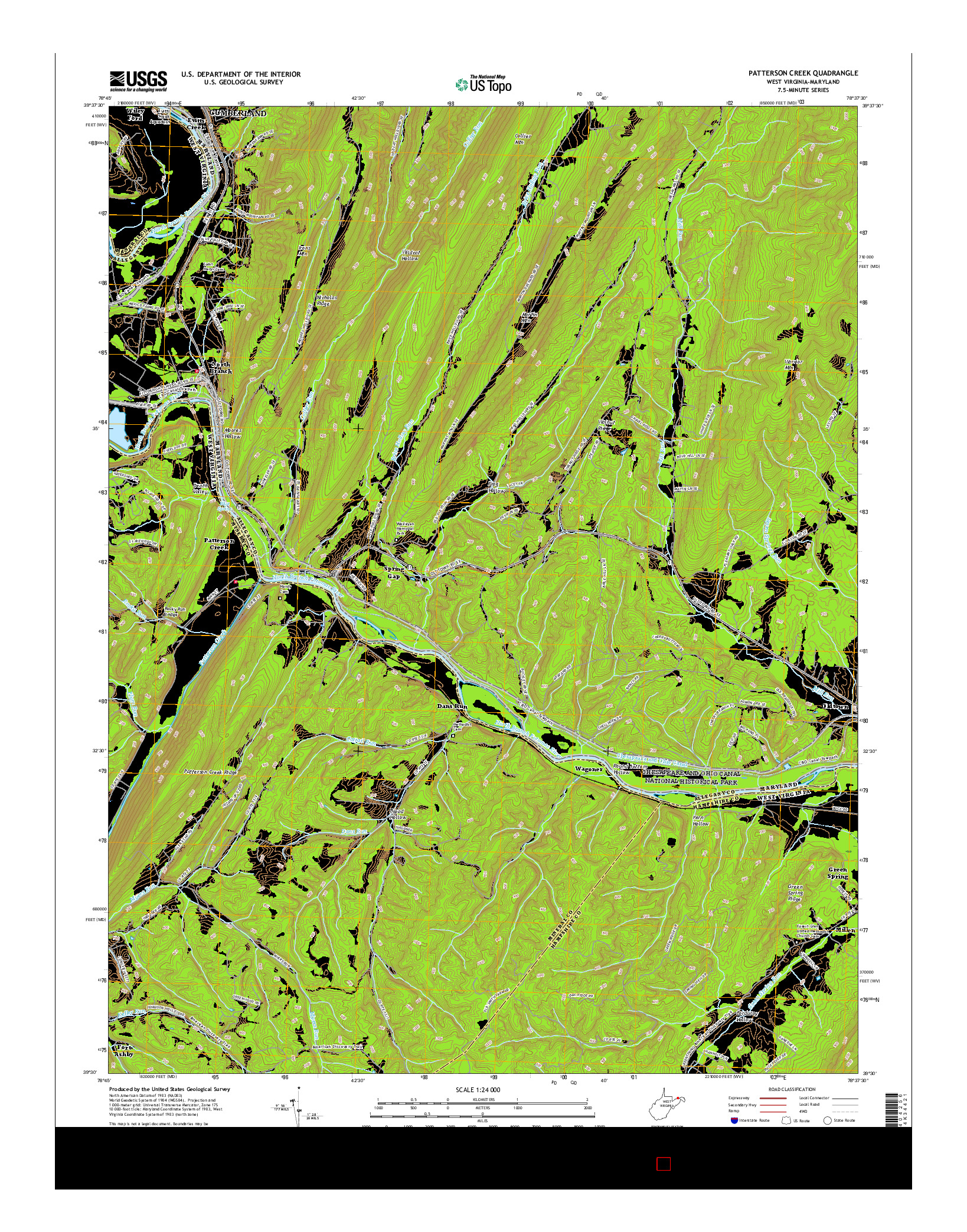 USGS US TOPO 7.5-MINUTE MAP FOR PATTERSON CREEK, WV-MD 2016