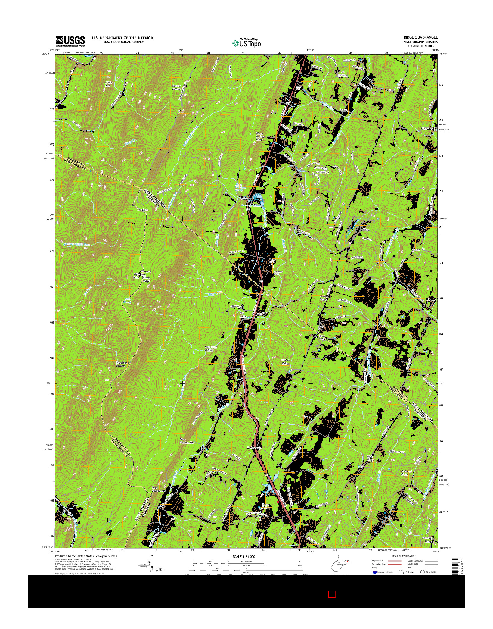 USGS US TOPO 7.5-MINUTE MAP FOR RIDGE, WV-VA 2016