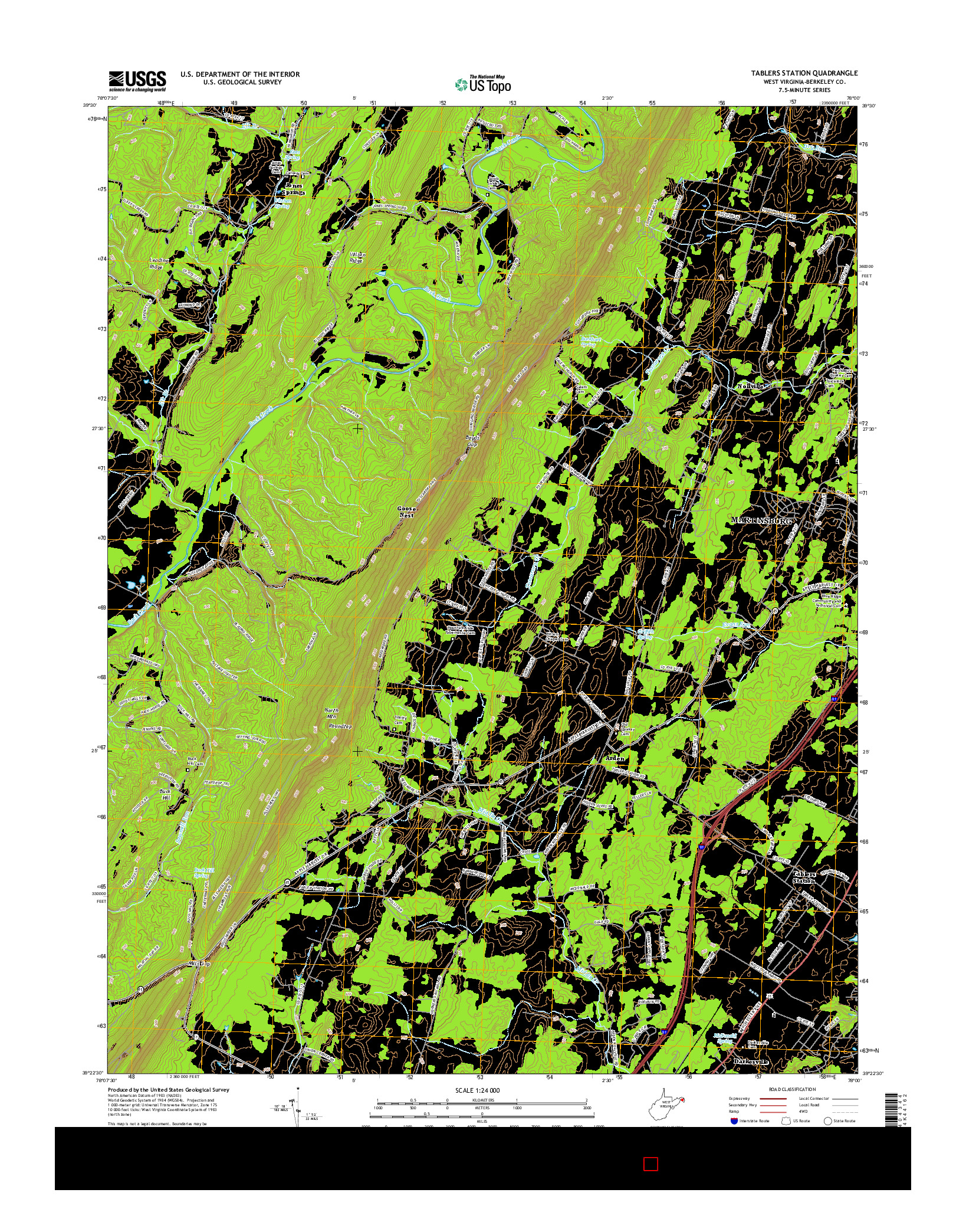 USGS US TOPO 7.5-MINUTE MAP FOR TABLERS STATION, WV 2016