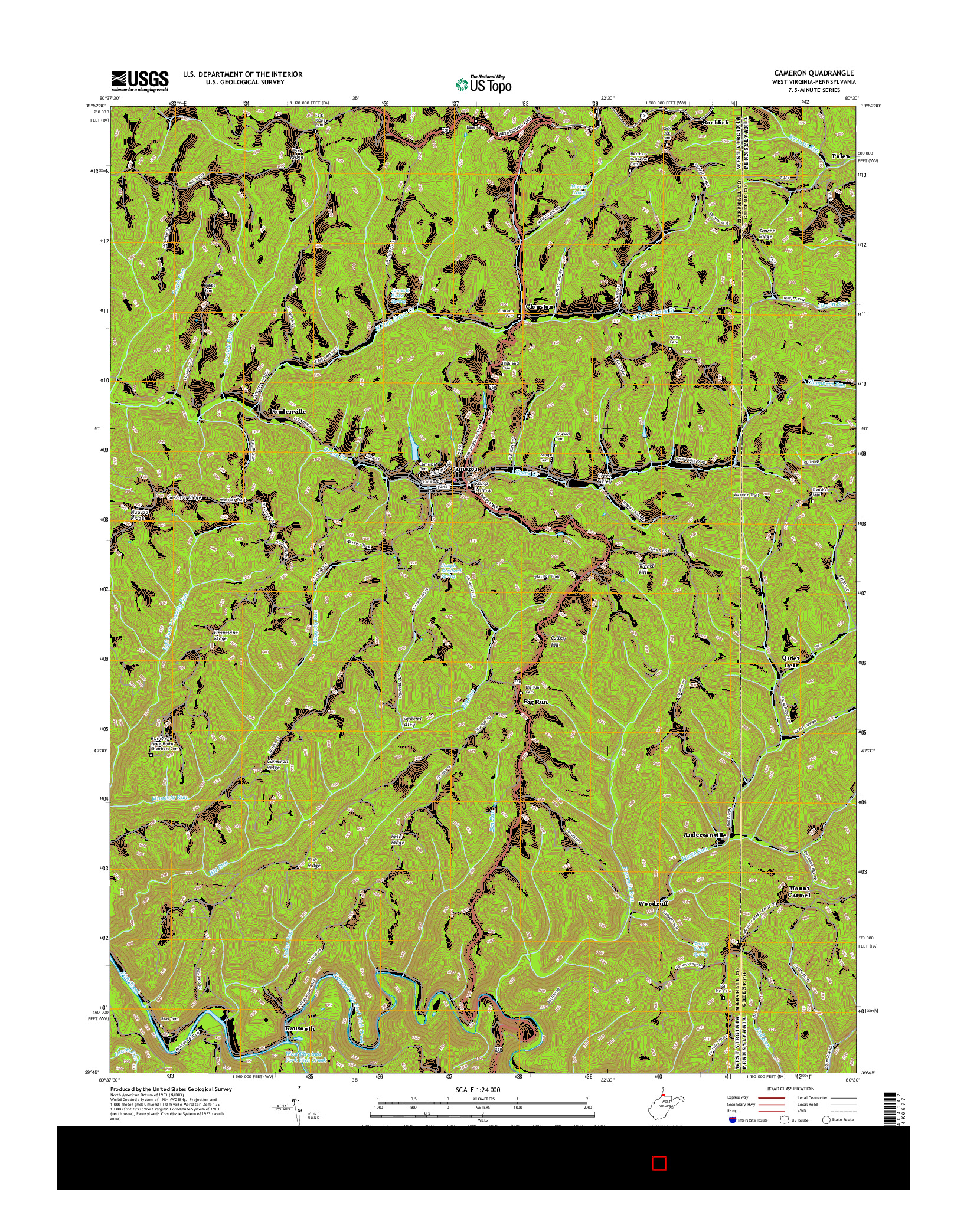 USGS US TOPO 7.5-MINUTE MAP FOR CAMERON, WV-PA 2016