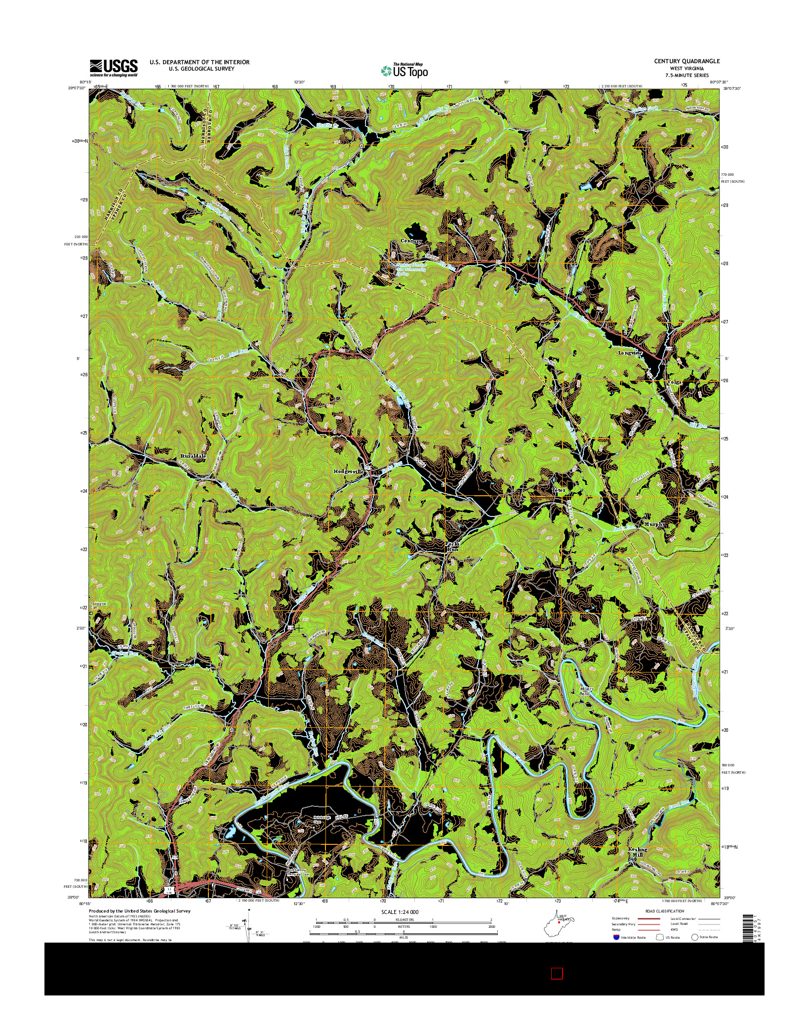 USGS US TOPO 7.5-MINUTE MAP FOR CENTURY, WV 2016