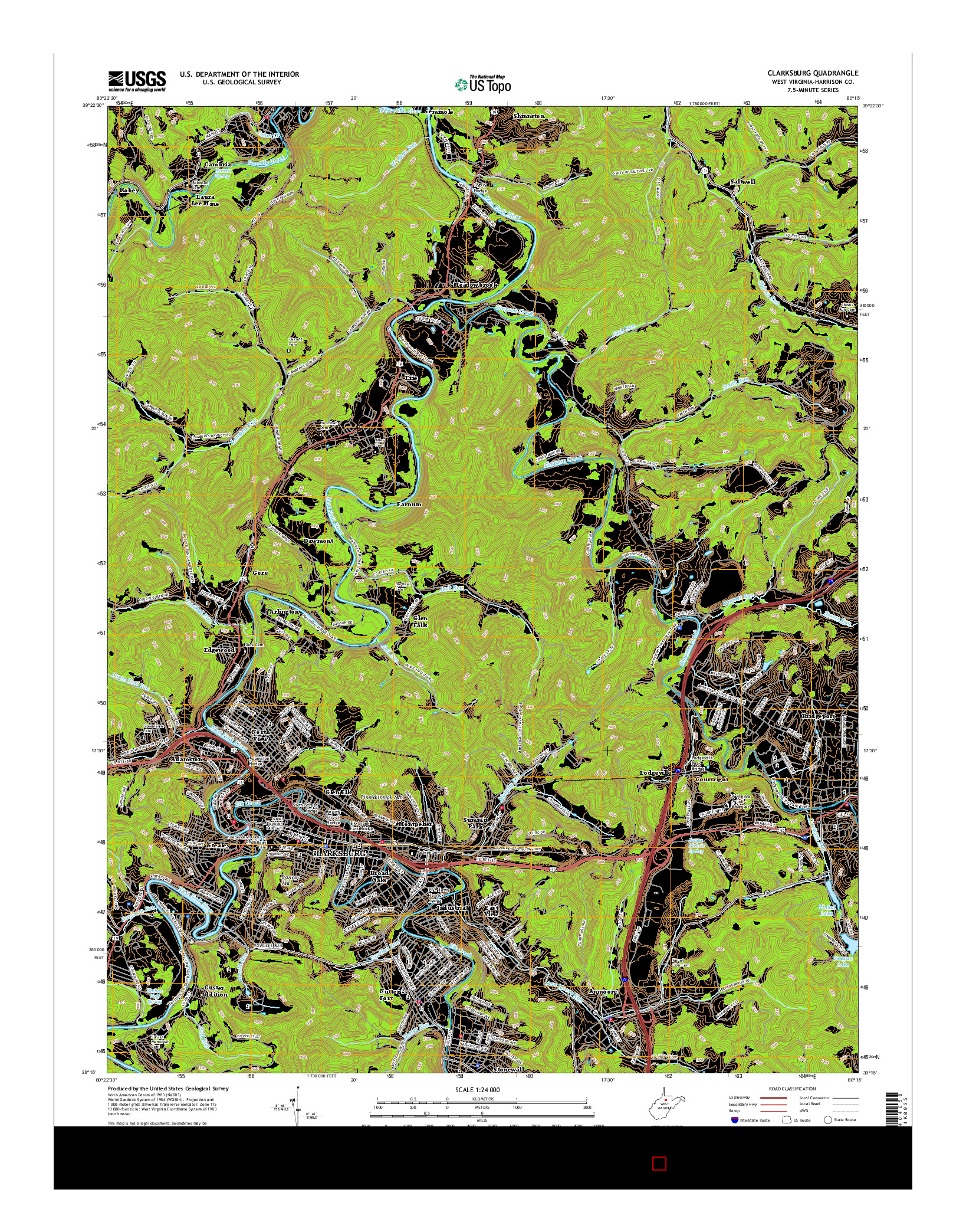 USGS US TOPO 7.5-MINUTE MAP FOR CLARKSBURG, WV 2016