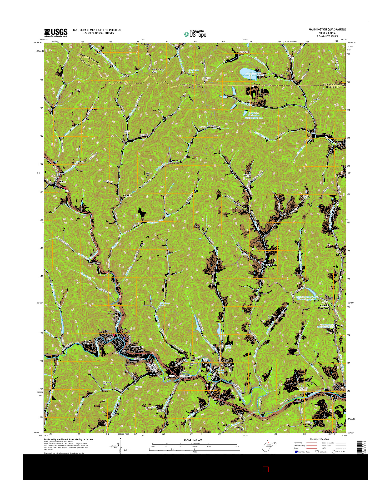 USGS US TOPO 7.5-MINUTE MAP FOR MANNINGTON, WV 2016