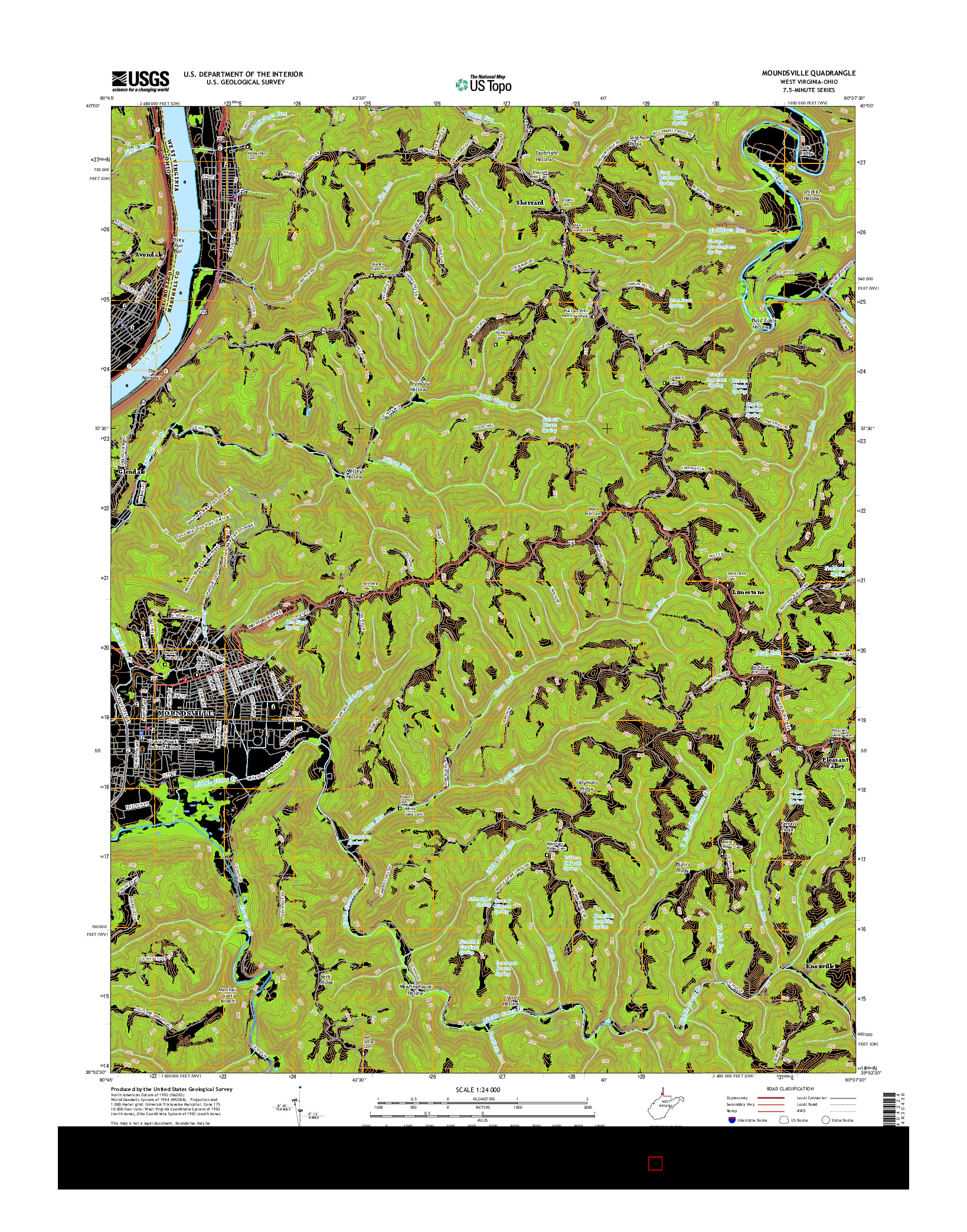 USGS US TOPO 7.5-MINUTE MAP FOR MOUNDSVILLE, WV-OH 2016