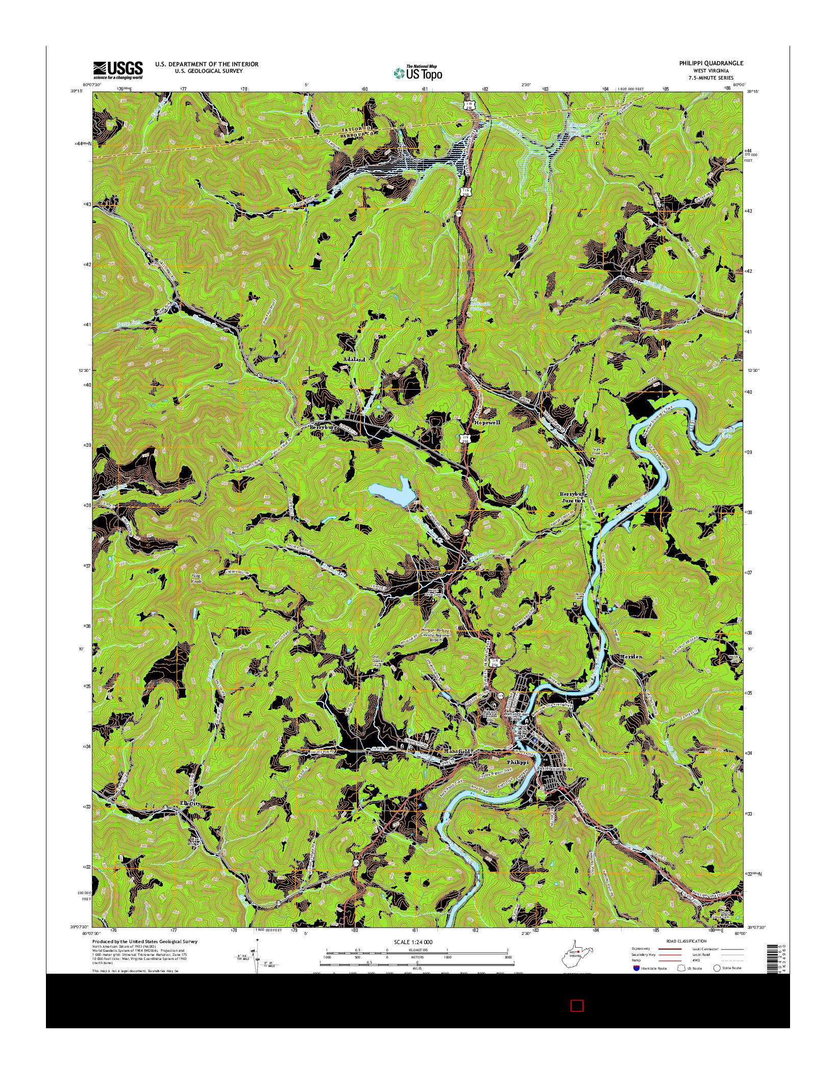 USGS US TOPO 7.5-MINUTE MAP FOR PHILIPPI, WV 2016