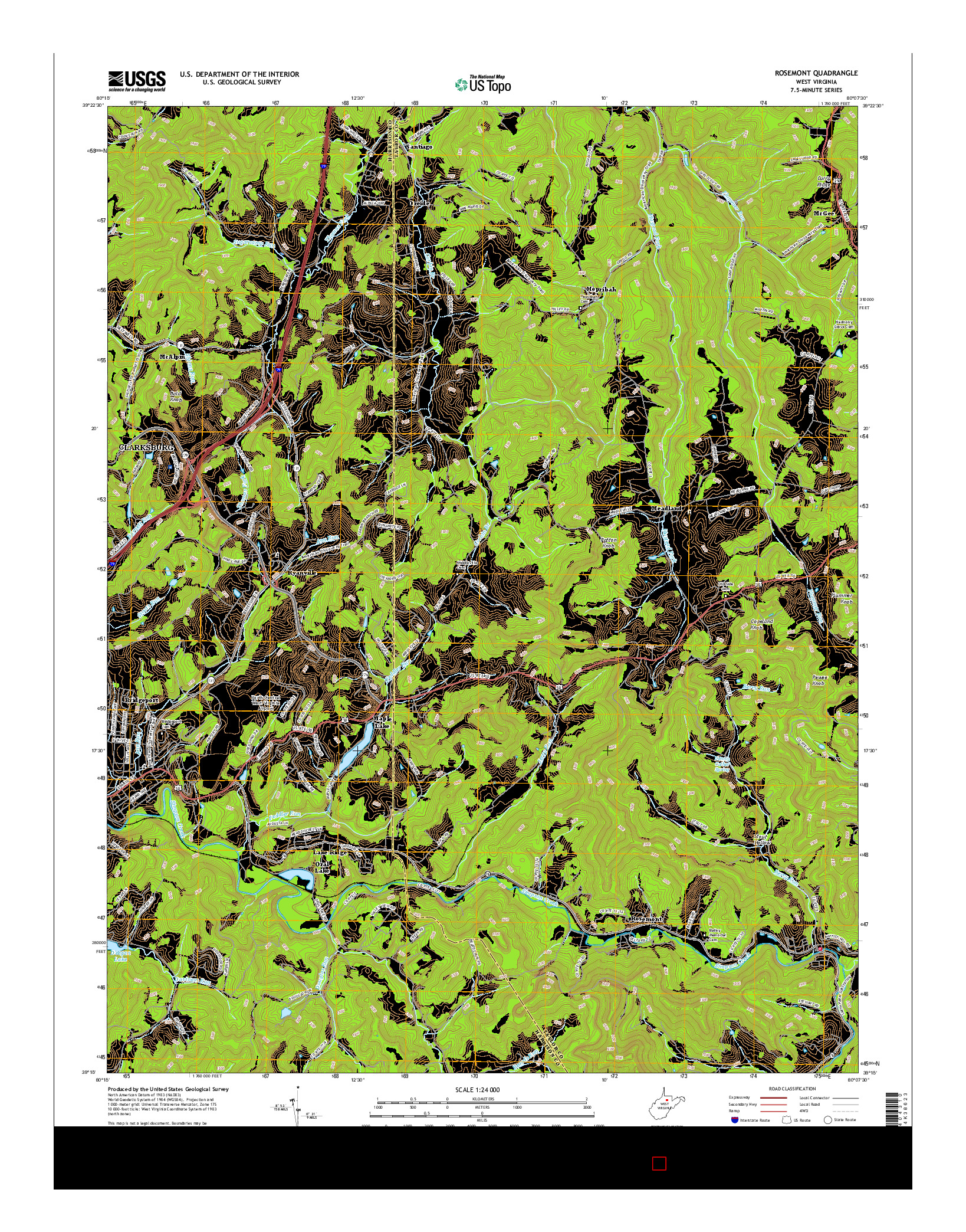 USGS US TOPO 7.5-MINUTE MAP FOR ROSEMONT, WV 2016