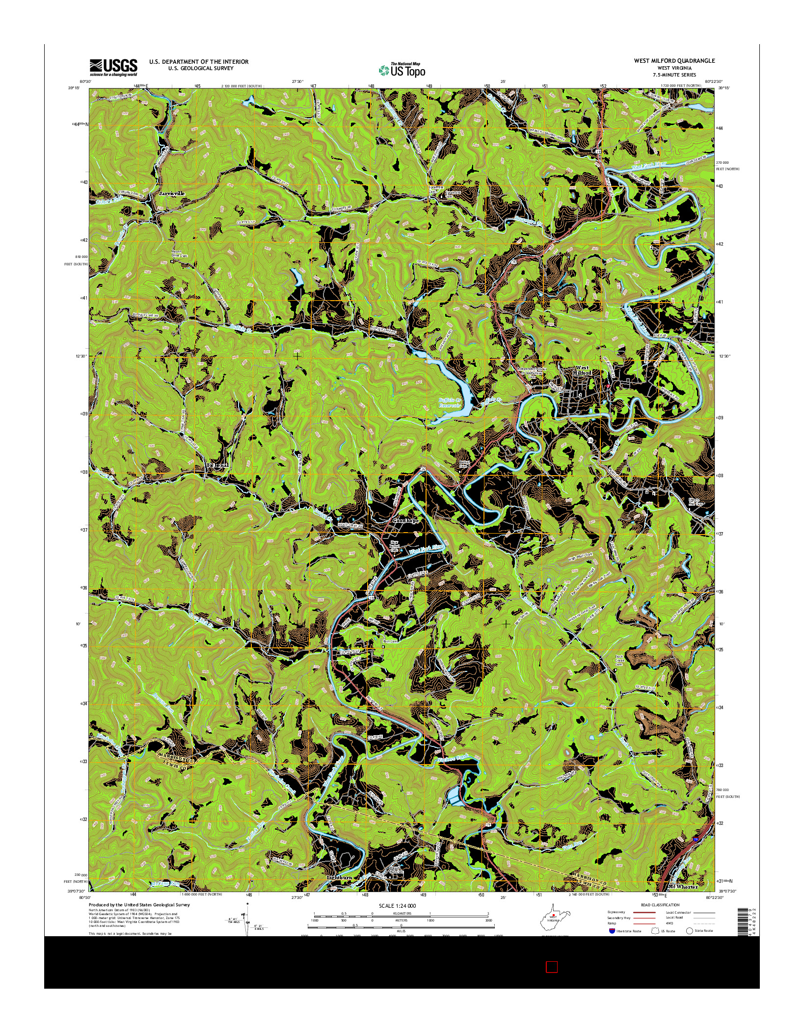 USGS US TOPO 7.5-MINUTE MAP FOR WEST MILFORD, WV 2016
