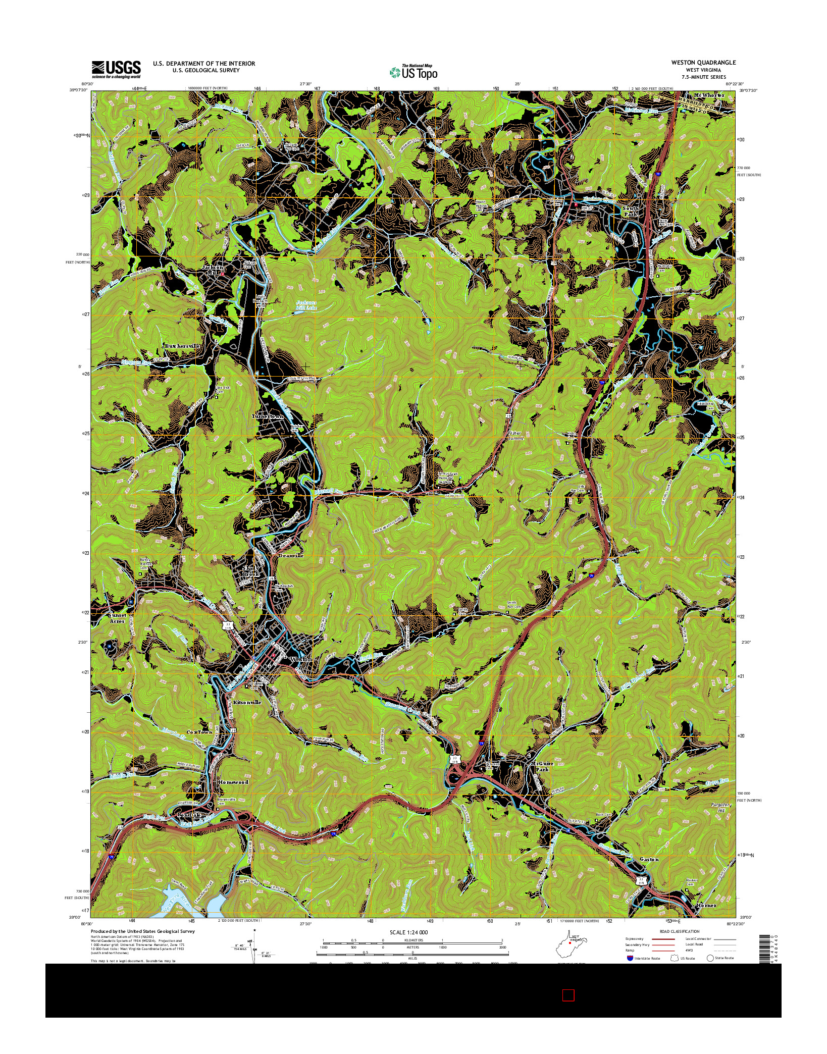 USGS US TOPO 7.5-MINUTE MAP FOR WESTON, WV 2016