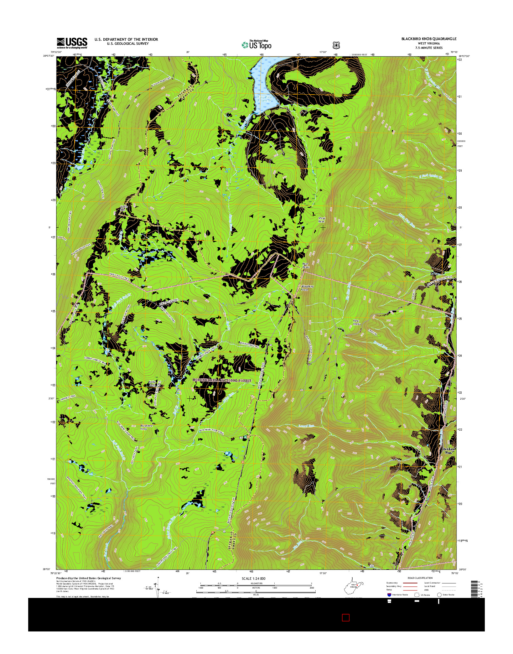 USGS US TOPO 7.5-MINUTE MAP FOR BLACKBIRD KNOB, WV 2016