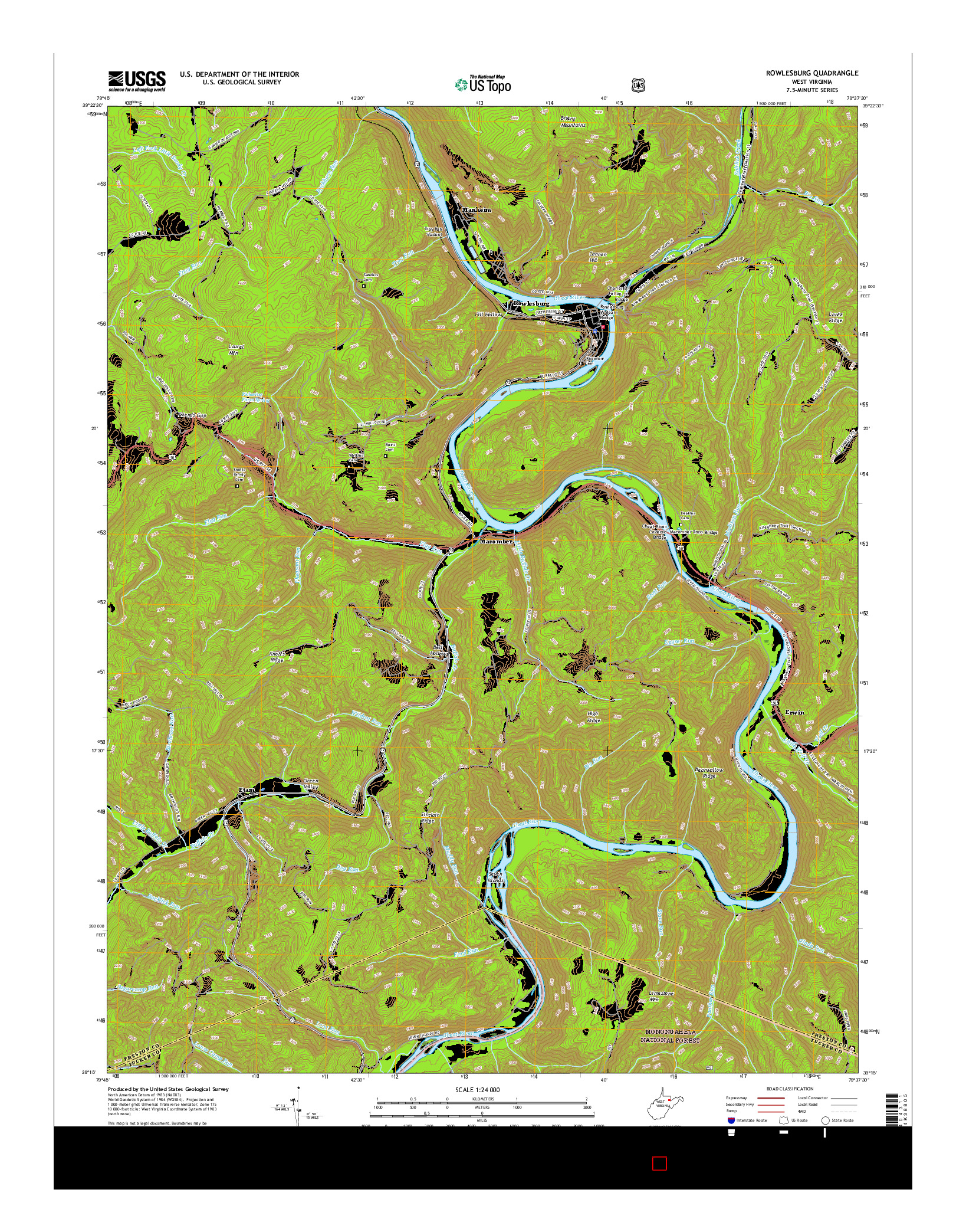 USGS US TOPO 7.5-MINUTE MAP FOR ROWLESBURG, WV 2016
