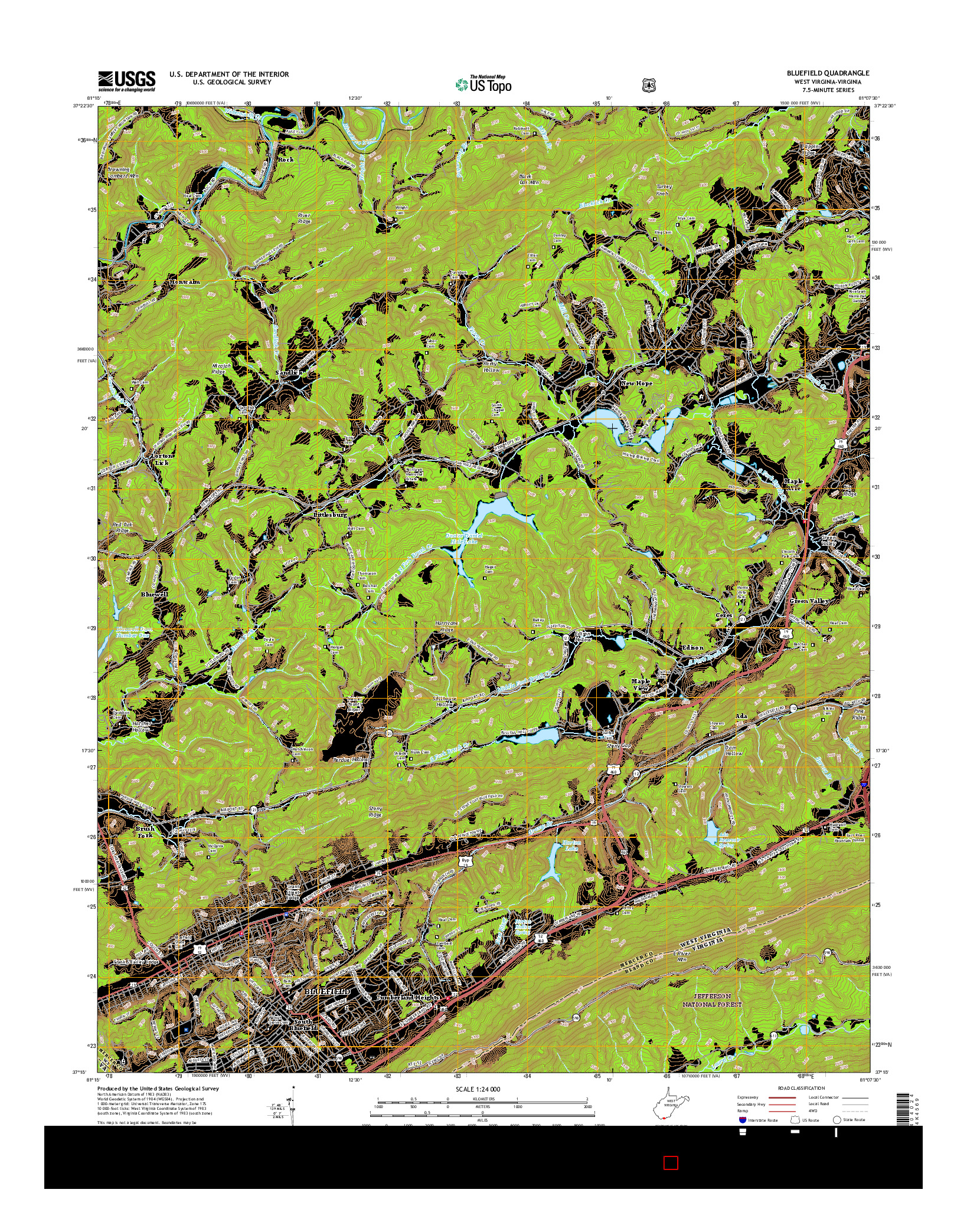 USGS US TOPO 7.5-MINUTE MAP FOR BLUEFIELD, WV-VA 2016