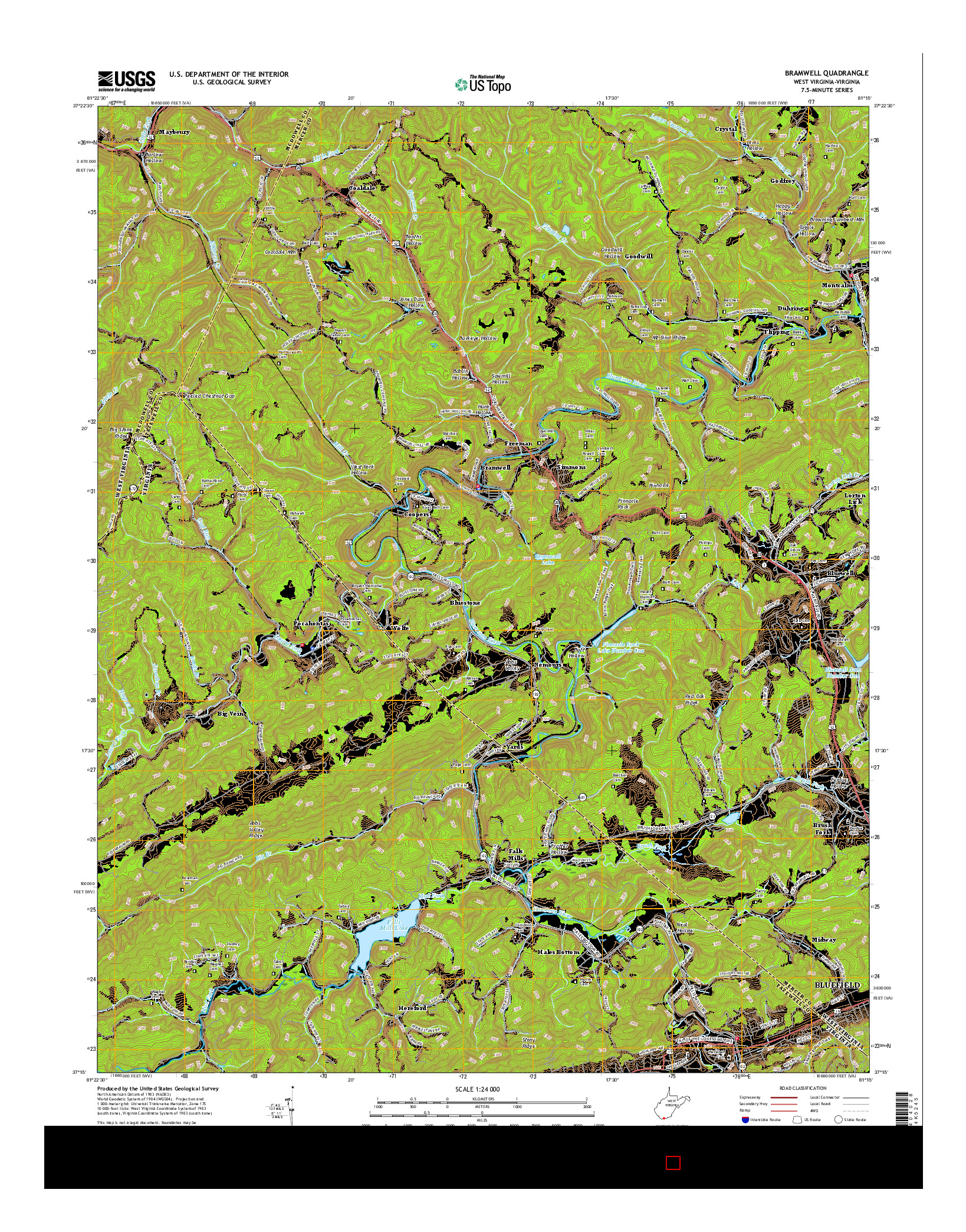 USGS US TOPO 7.5-MINUTE MAP FOR BRAMWELL, WV-VA 2016
