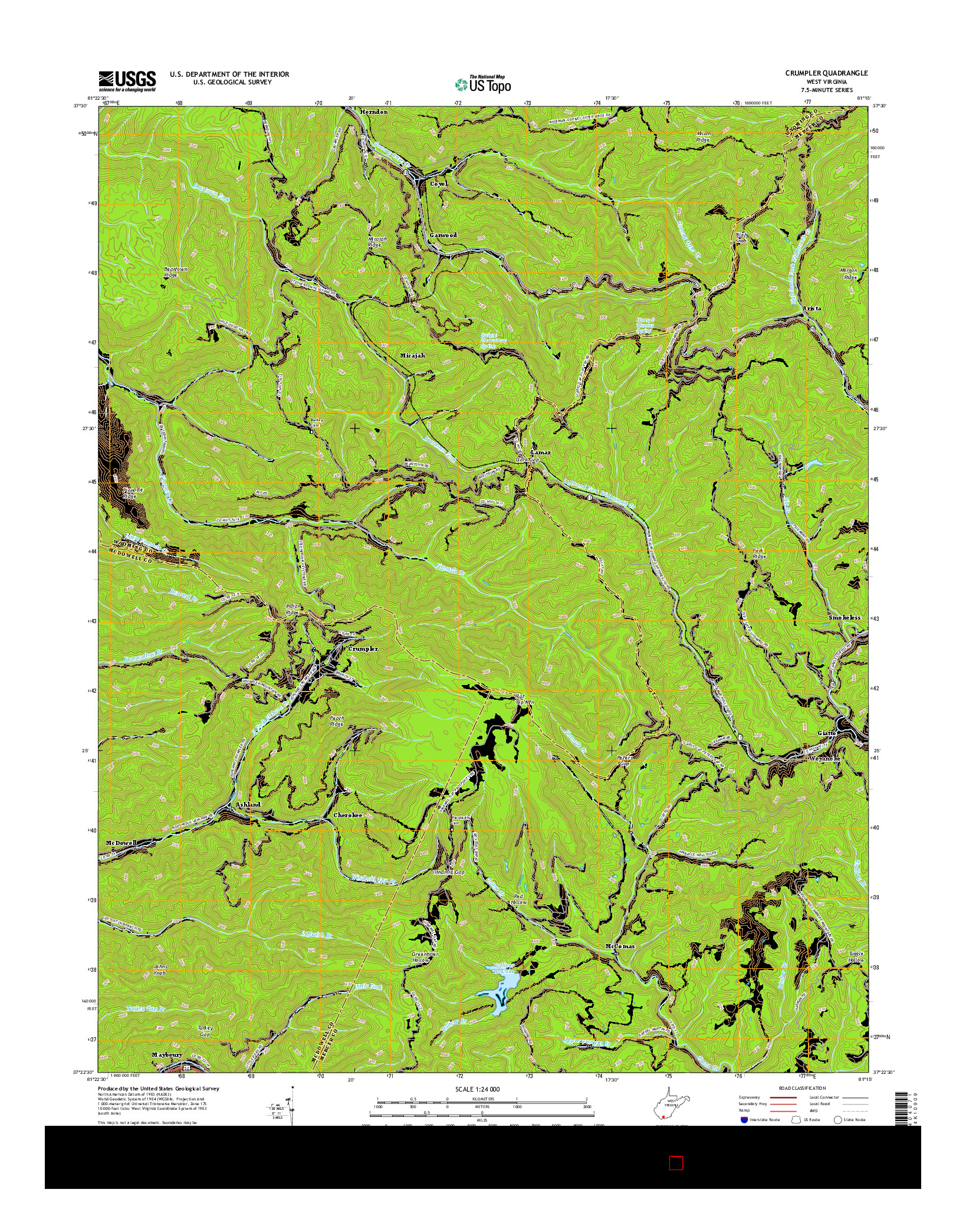 USGS US TOPO 7.5-MINUTE MAP FOR CRUMPLER, WV 2016