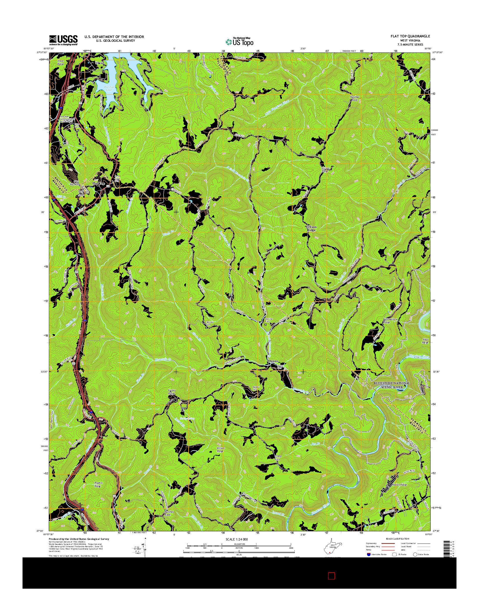 USGS US TOPO 7.5-MINUTE MAP FOR FLAT TOP, WV 2016